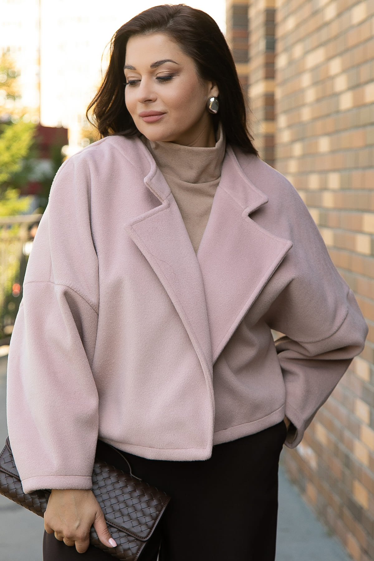 Пальто укороченное Хайт  (пудра) Б14315-7М