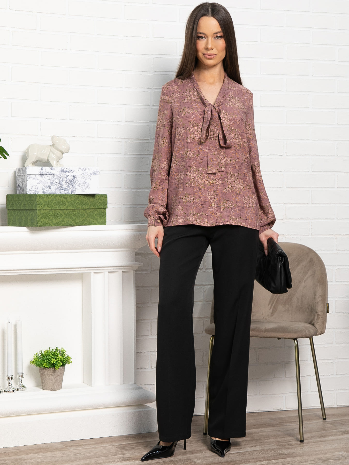 Рубашка с бантом Рузанна (серо-красная) Б15245-10М