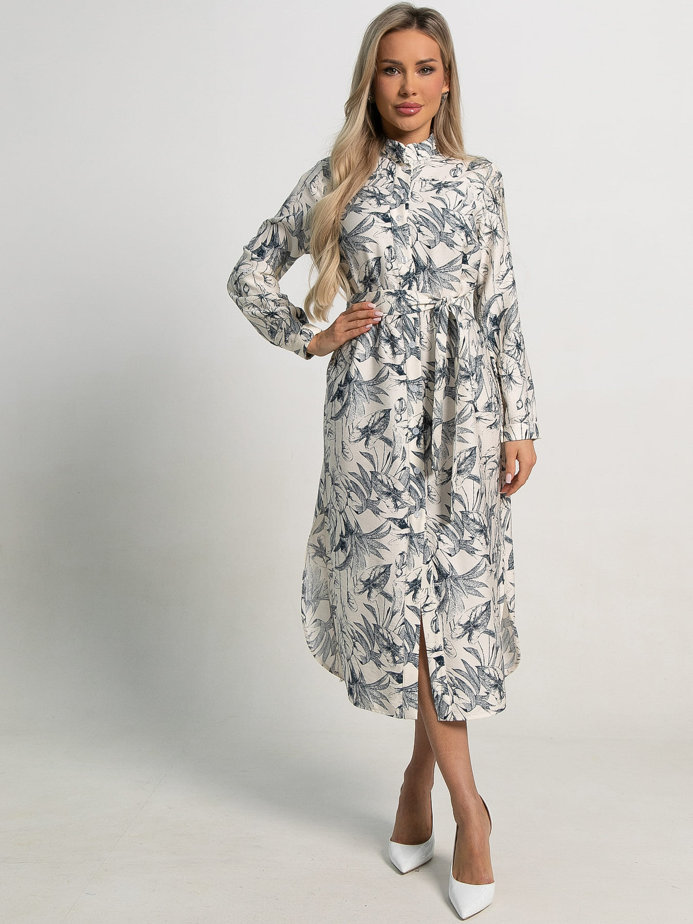 Платье-рубашка Долли (бело-синее) П15555-10М