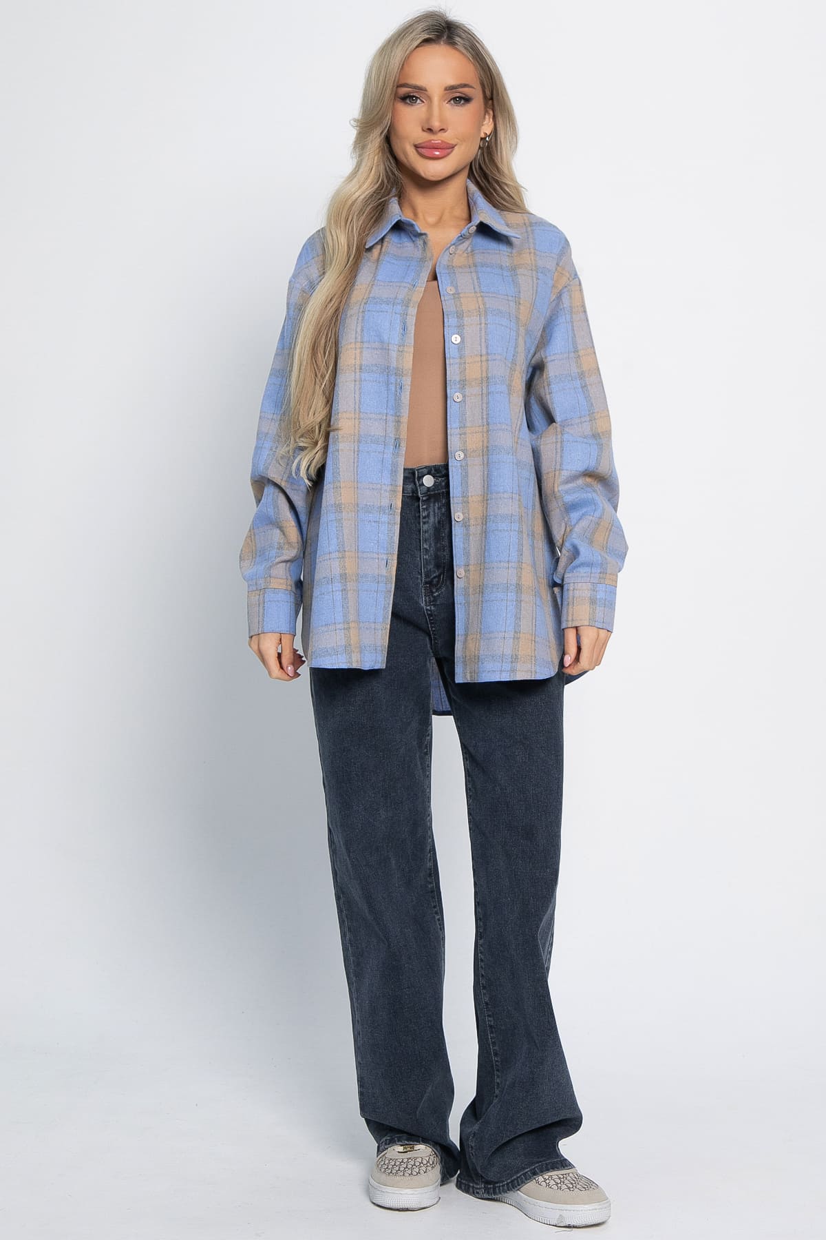 Рубашка Дэлли (бежево-голубая) Б15107-7М