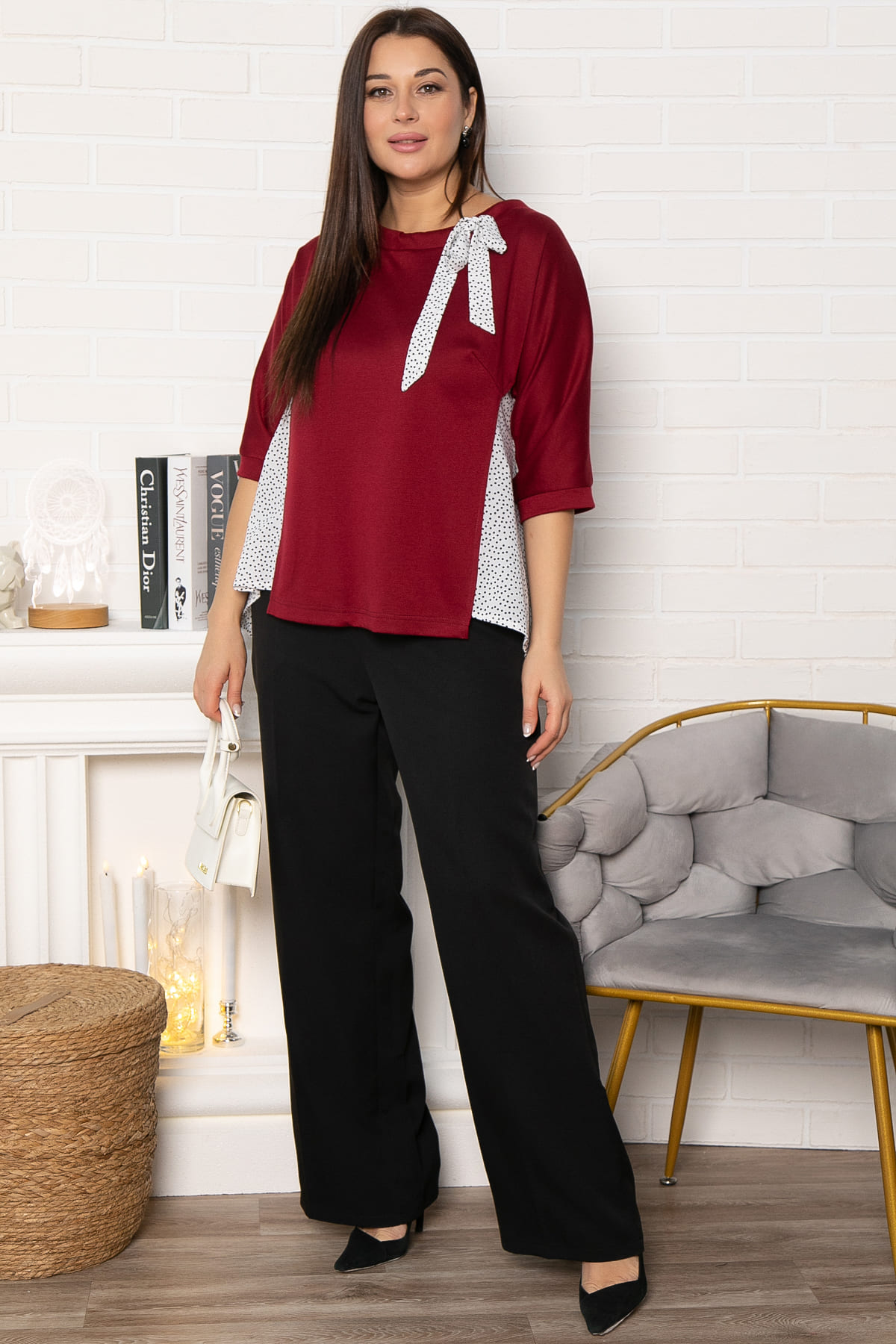 Блуза Федерика (бордово-белая) Б14997-18М