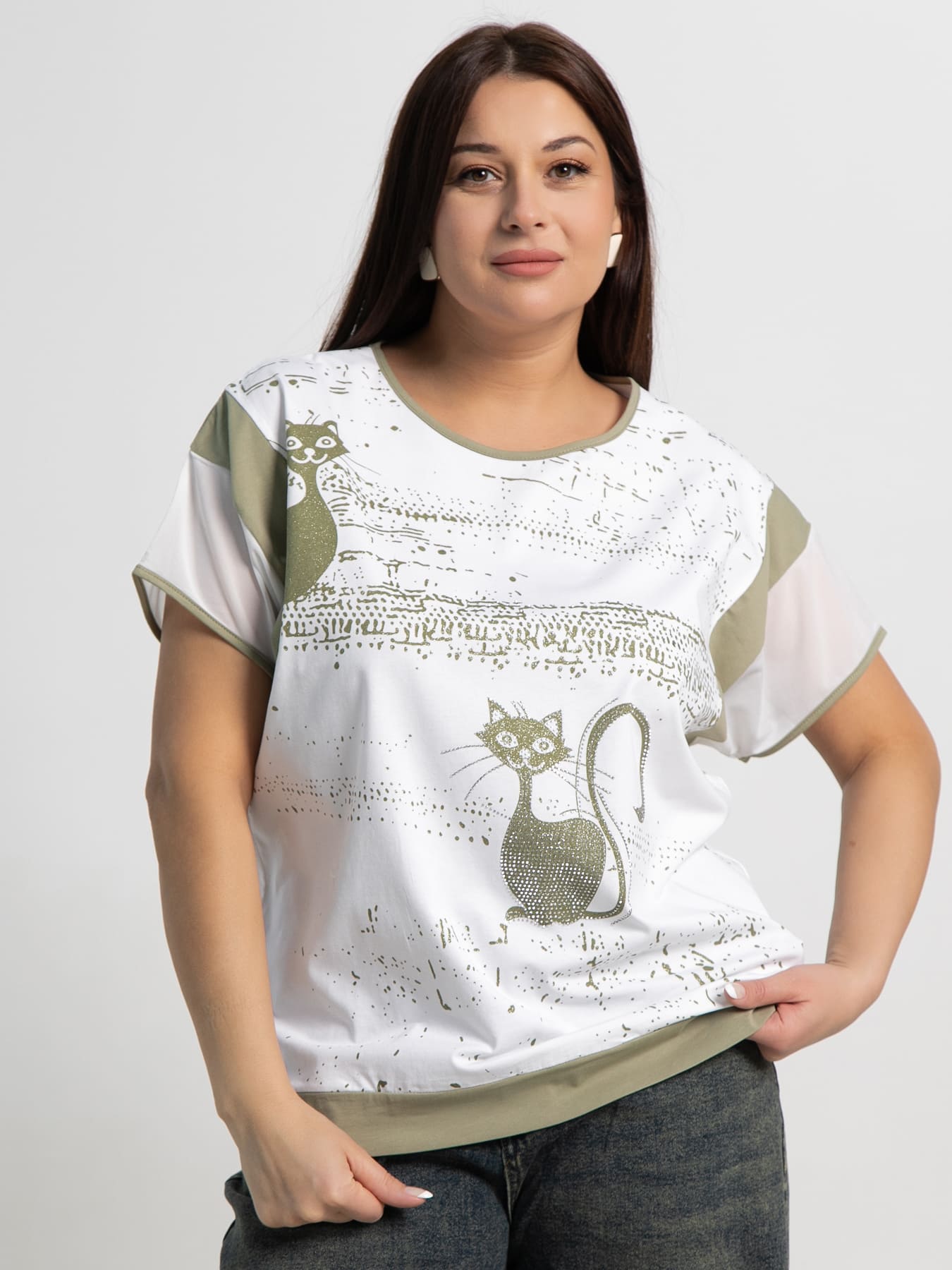 Блуза Алтея (белая/хаки) Б15366-20М