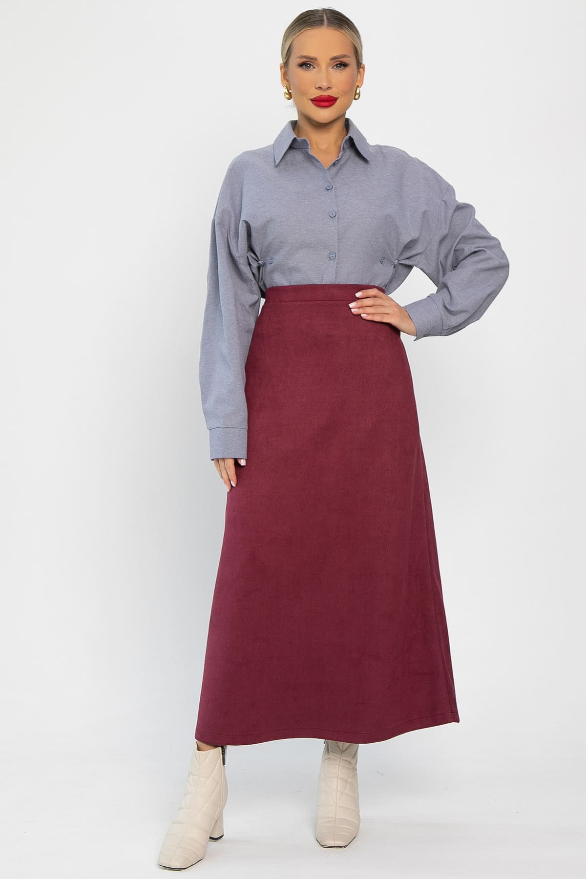 Юбка макси Алана (бордовая) Ю14254-6М