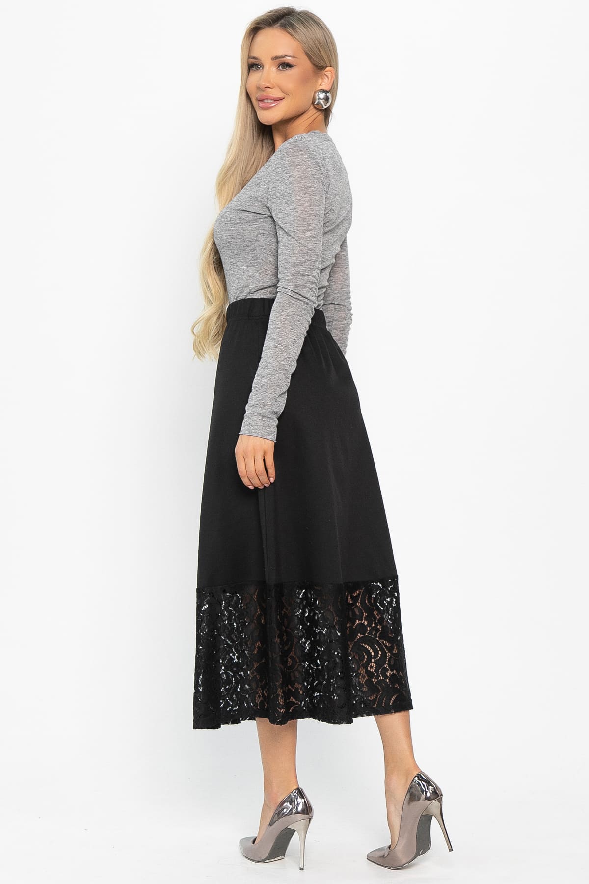 Юбка с кружевом Элегия (черная) Ю14913-10М