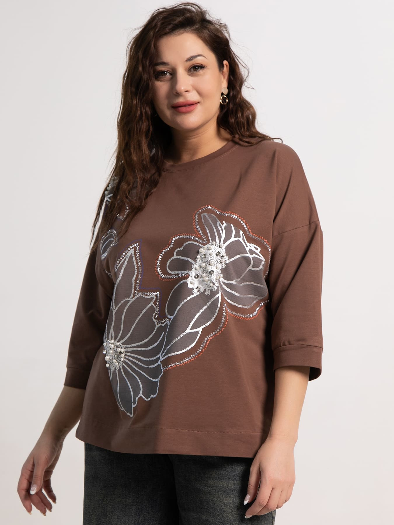 Блуза Цветочная рапсодия (коричневая) Б15310-18М