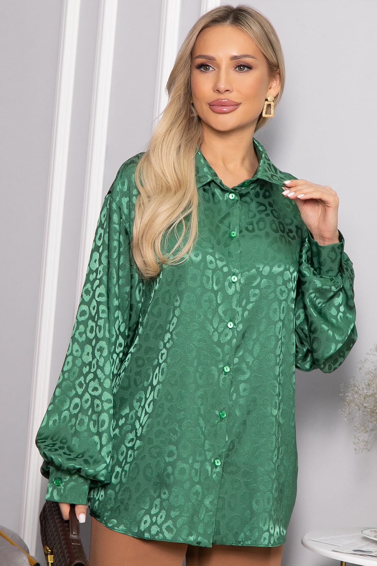 Рубашка атласная Все мысли о тебе (зеленая) Б14504-7М