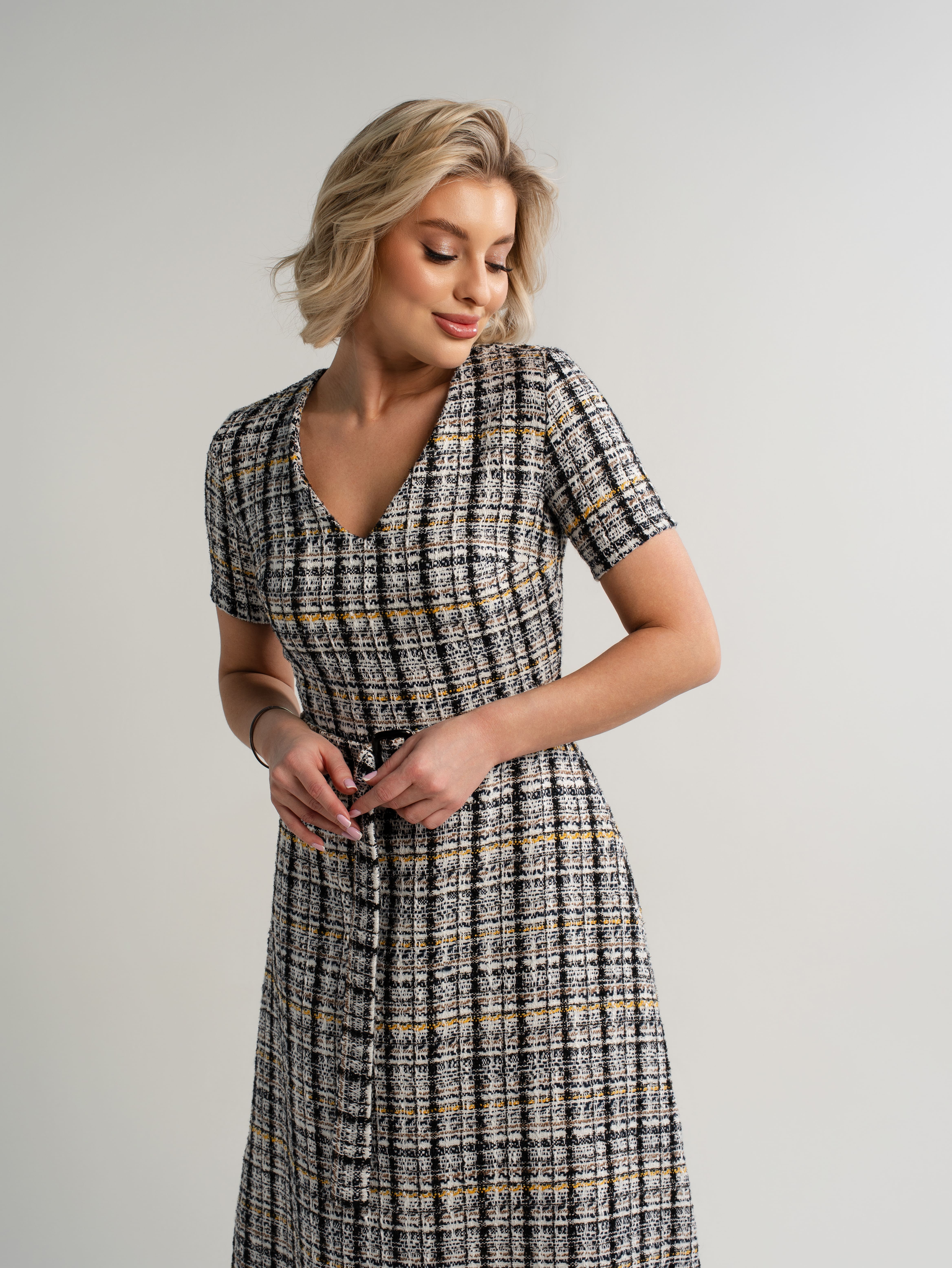 Платье твидовое Парижанка (серое) П15093-10М