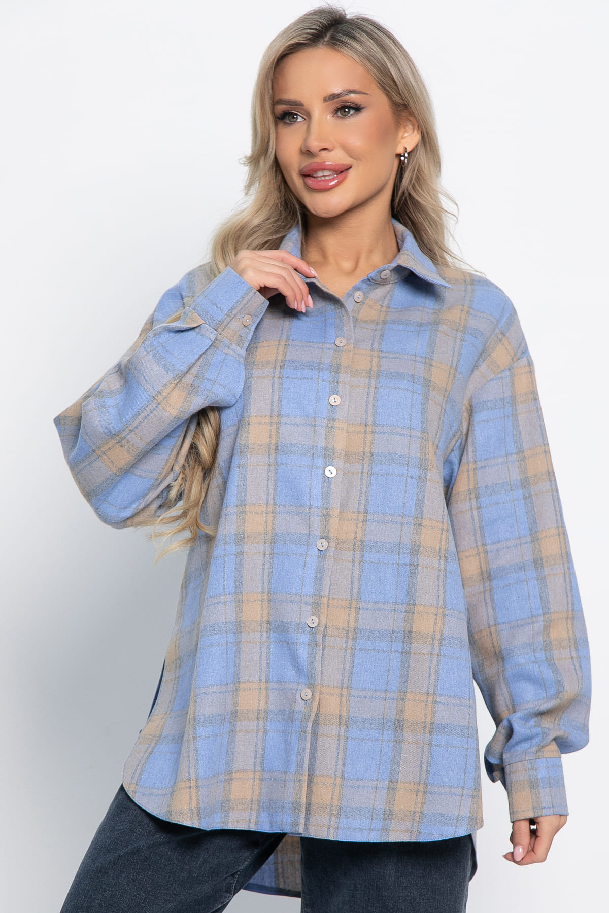 Рубашка Дэлли (бежево-голубая) Б15107-7М