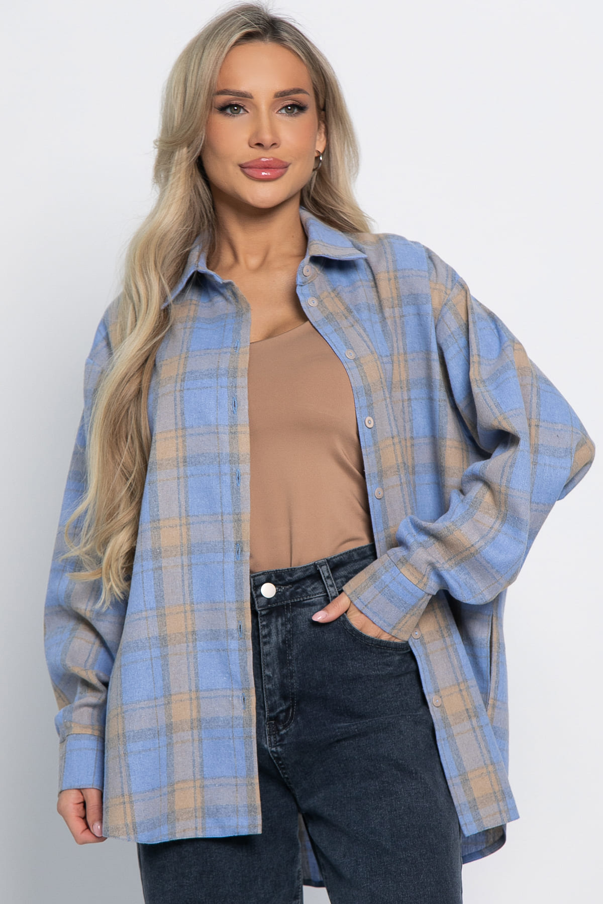 Рубашка Дэлли (бежево-голубая) Б15107-7М