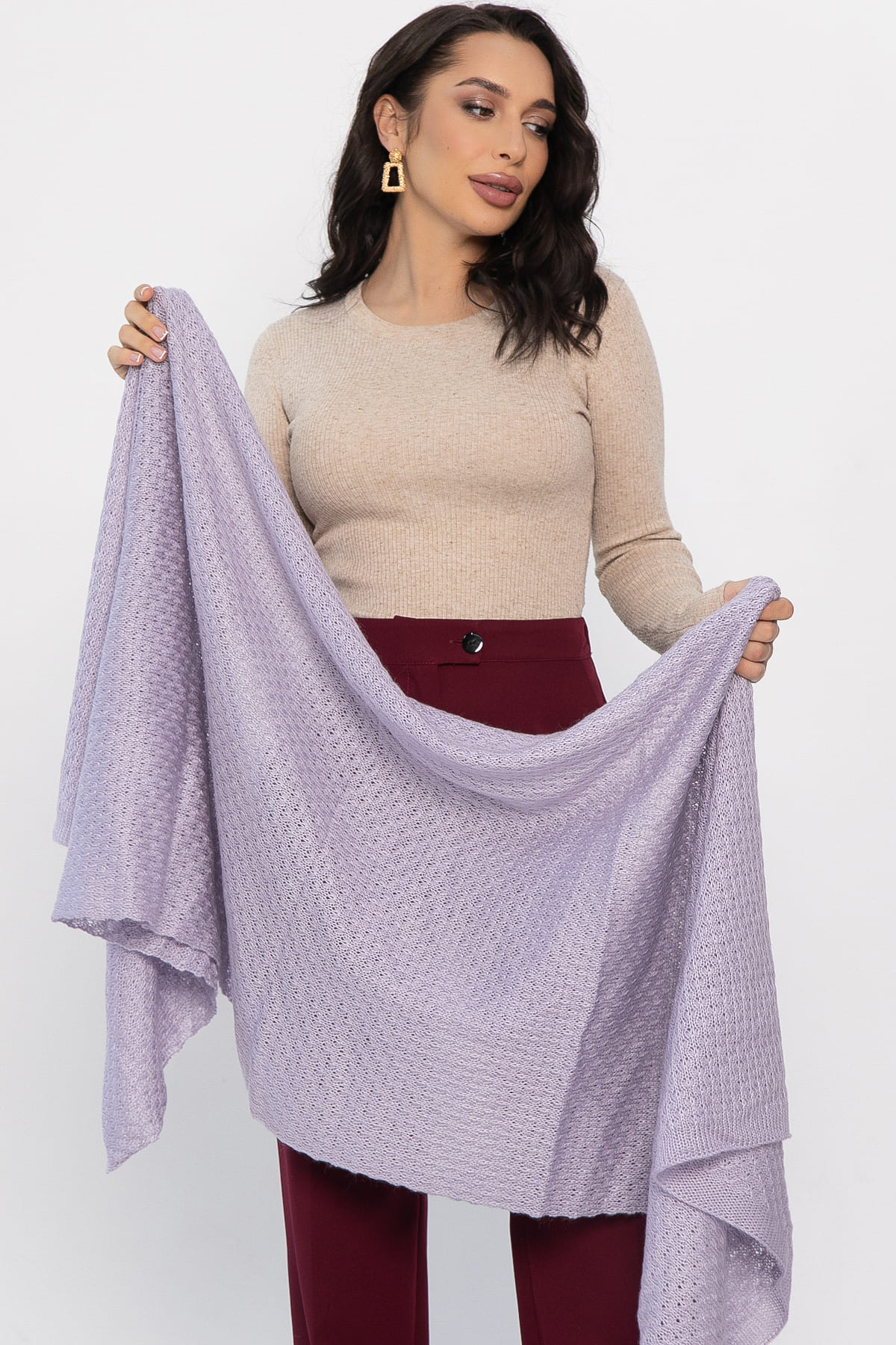 Вязаный палантин (пыльно-сиреневый) ВП01-1М