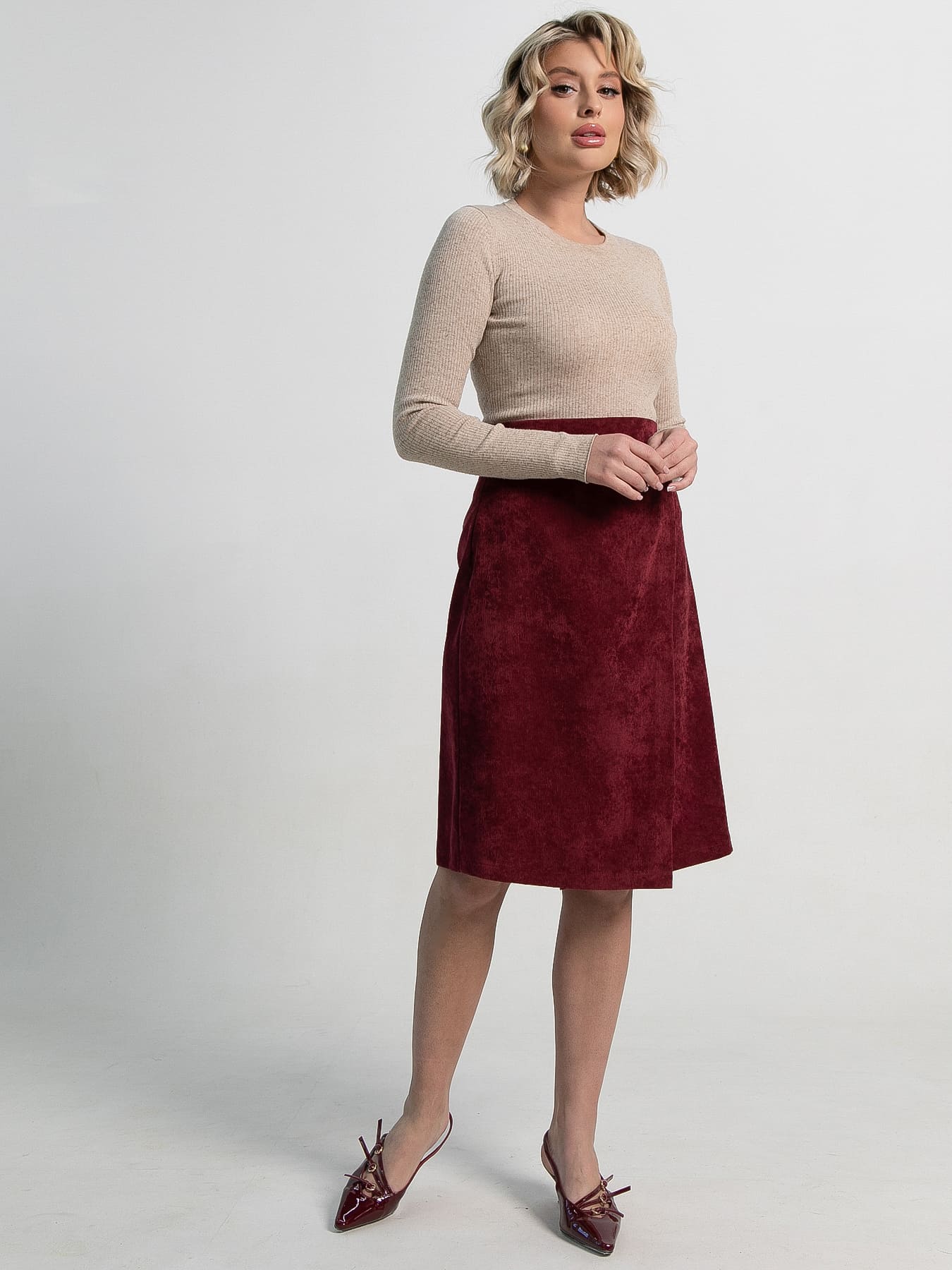 Юбка вельветовая Эрис (бургунди) Ю15193-25М
