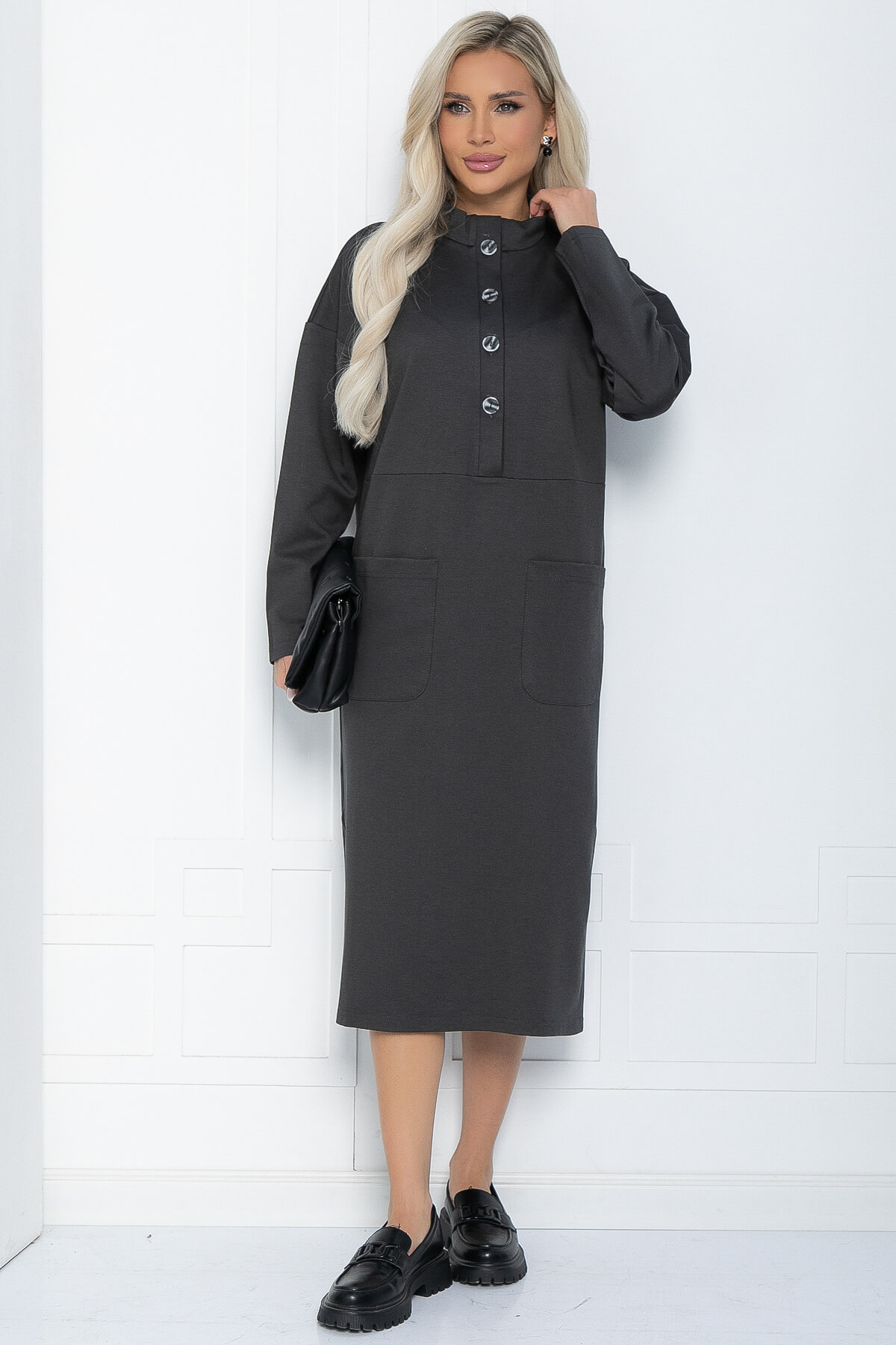 Платье Стильная осень (серое) П11436