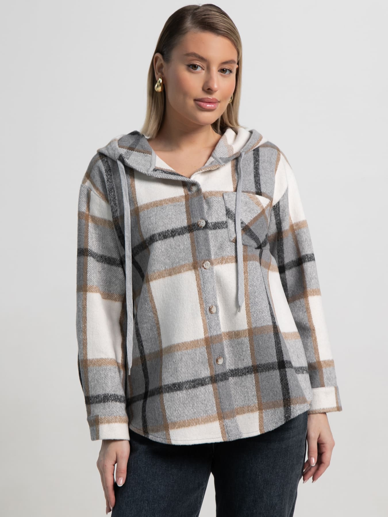 Рубашка теплая с капюшоном Олиссия (серая) Б15504-18М