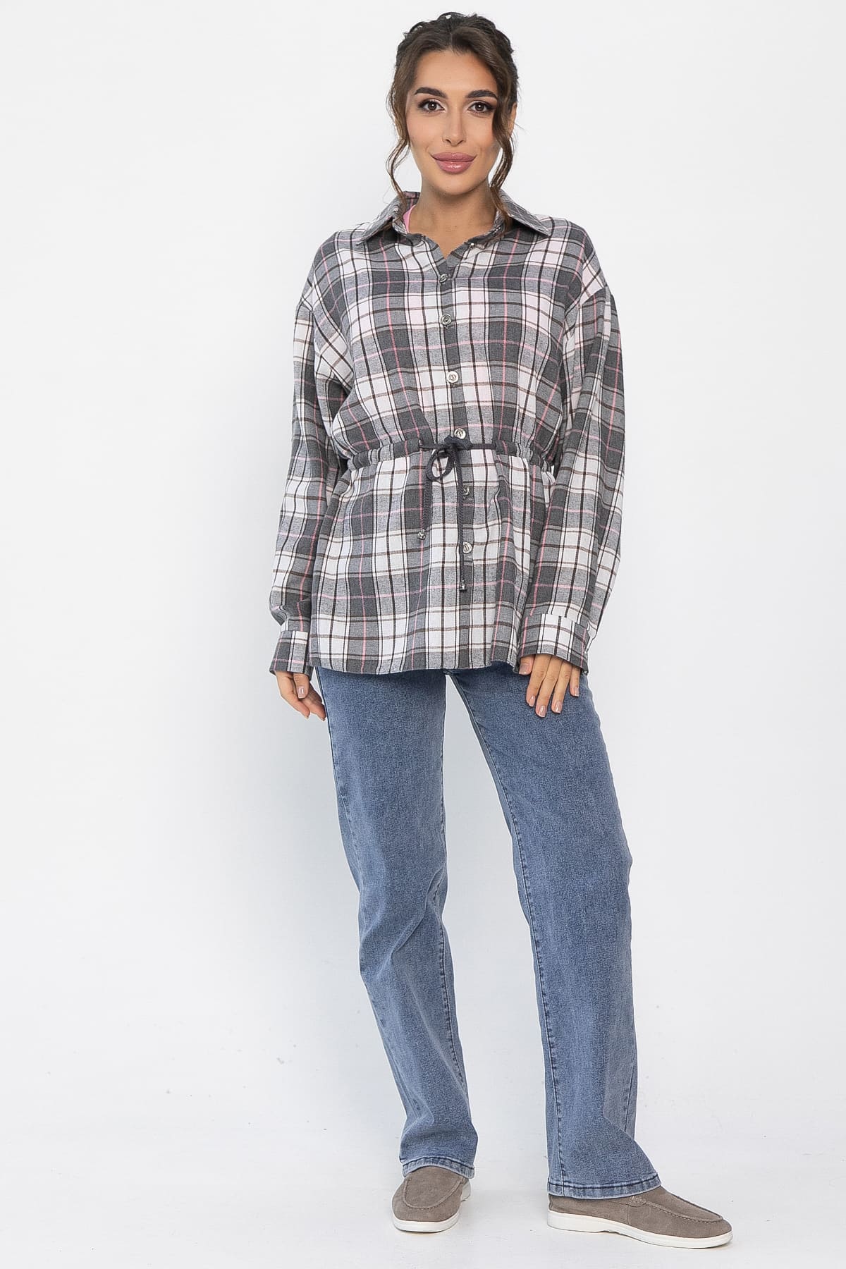 Рубашка хлопковая Джанет (серо-коричневая) Б14276-4М