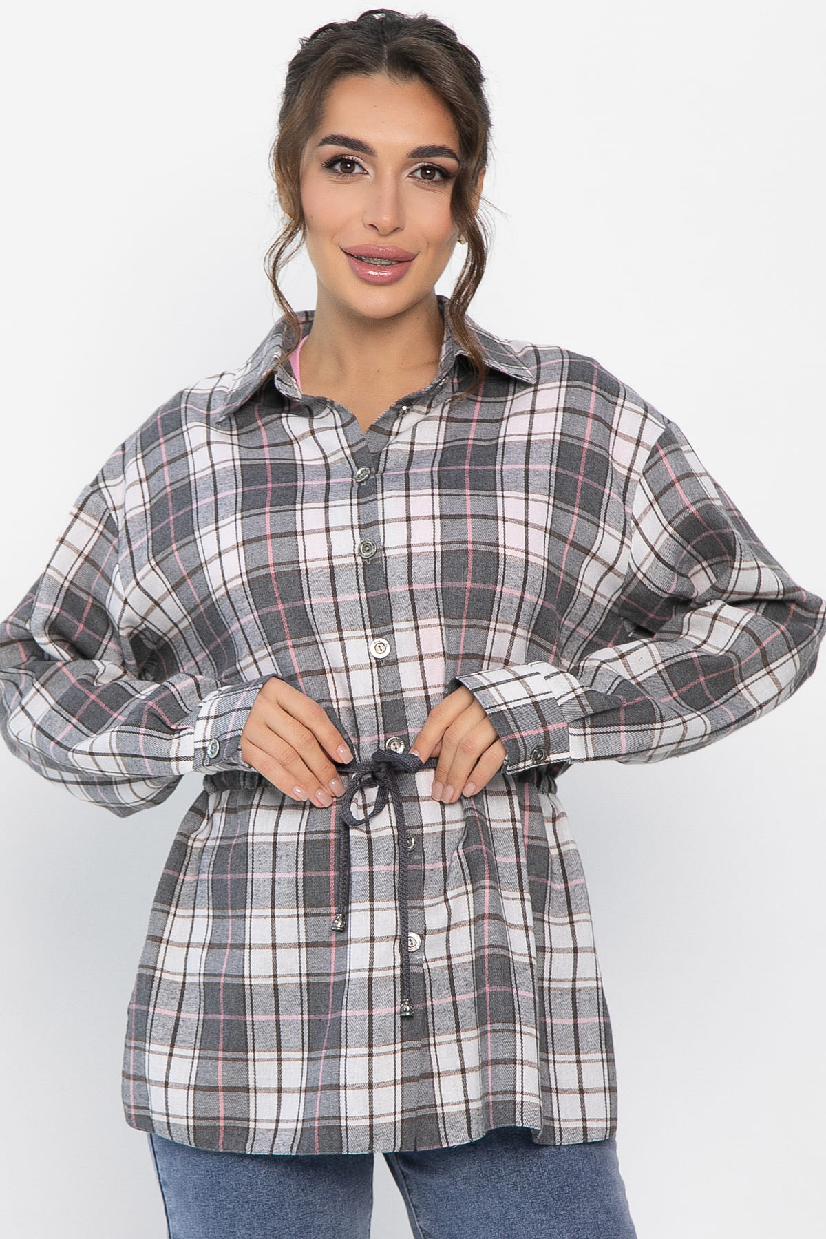 Рубашка хлопковая Джанет (серо-коричневая) Б14276-4М