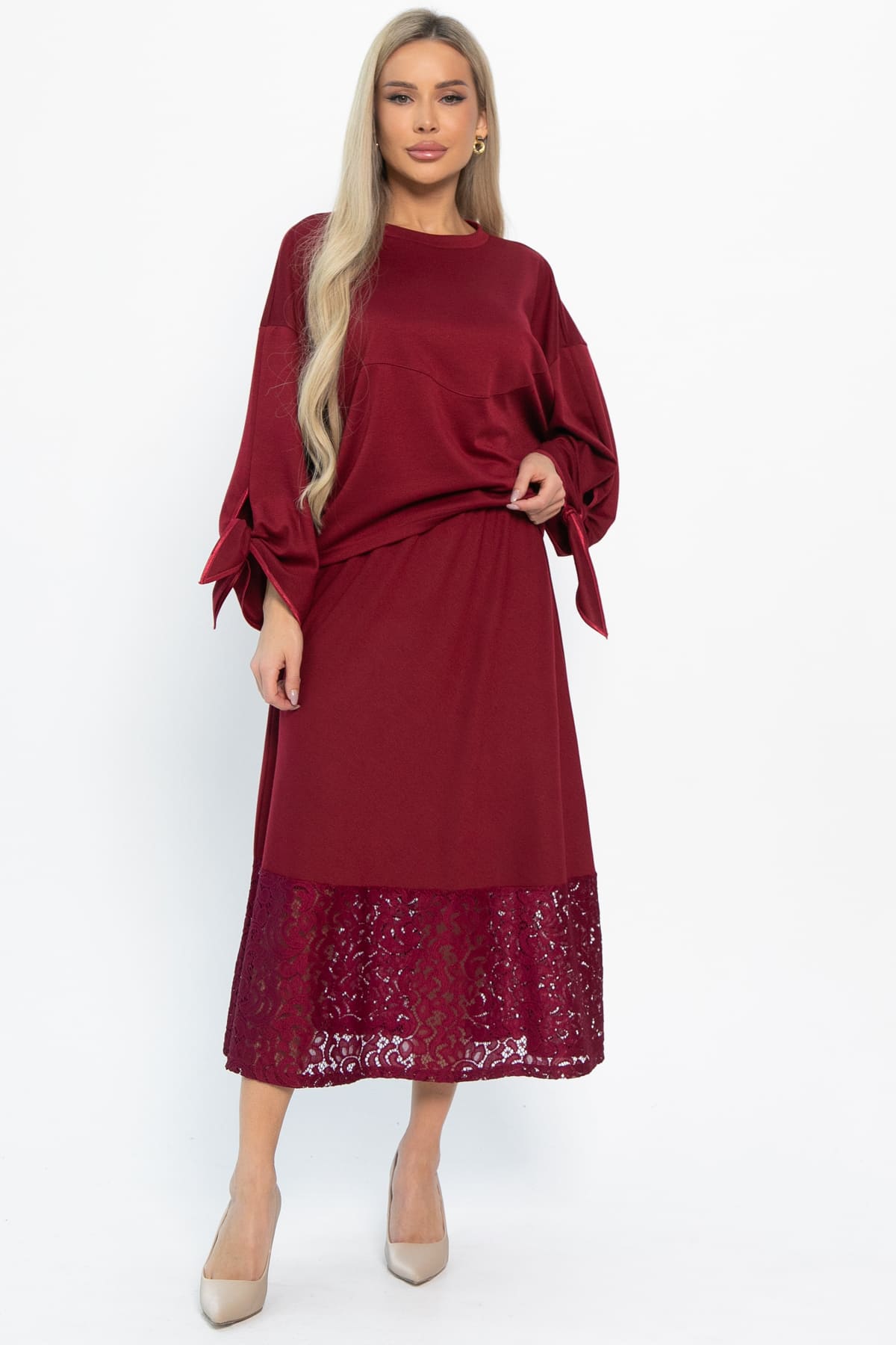 Юбка с кружевом Элегия (бордо) Ю14912-10М