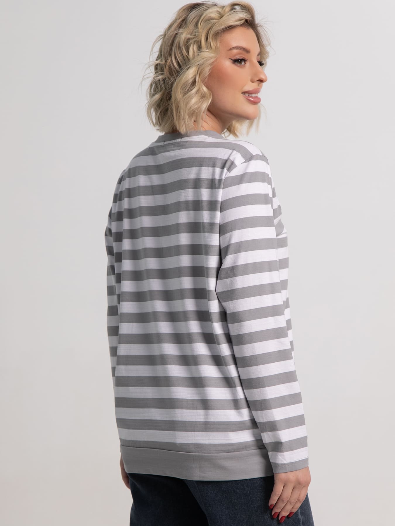 Блуза Журавлиная песня (бело-серая) Б15285-18М