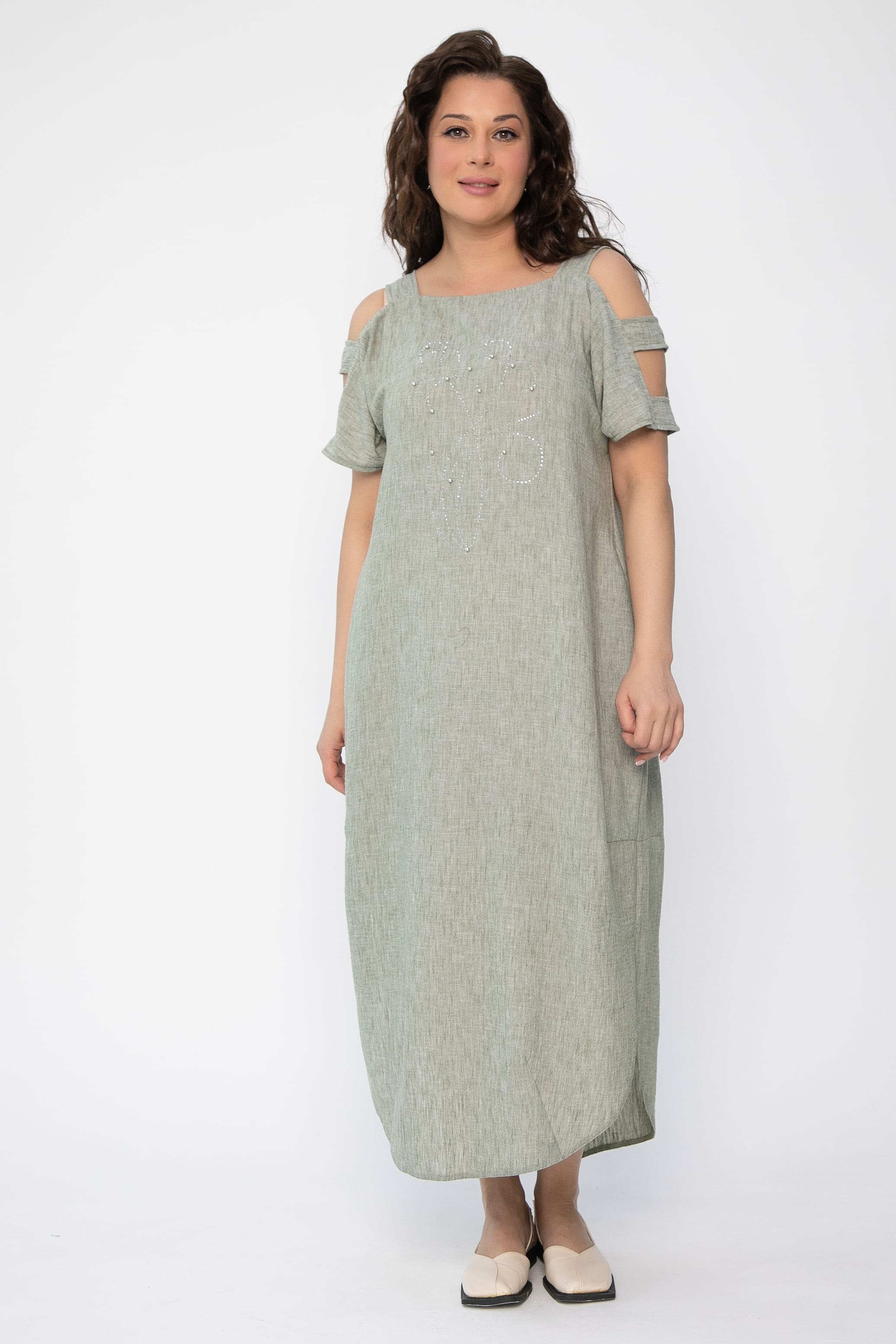 Платье В отпуск (зеленый меланж) П13708-8М