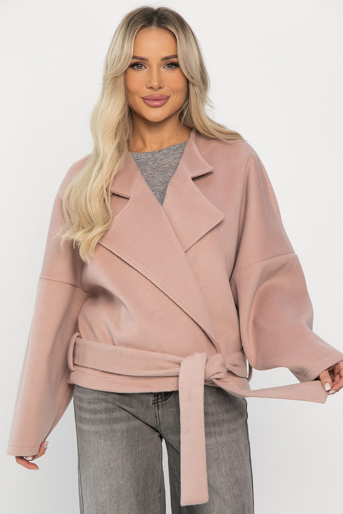 Пальто укороченное Хайт  (пудра) Б14315-7М