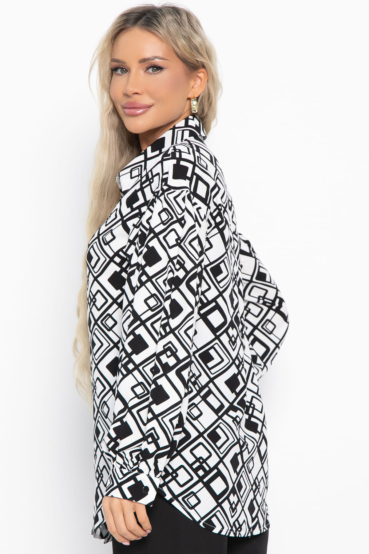 Блуза хлопковая Танец линий (черно-белая) Б14856-14М