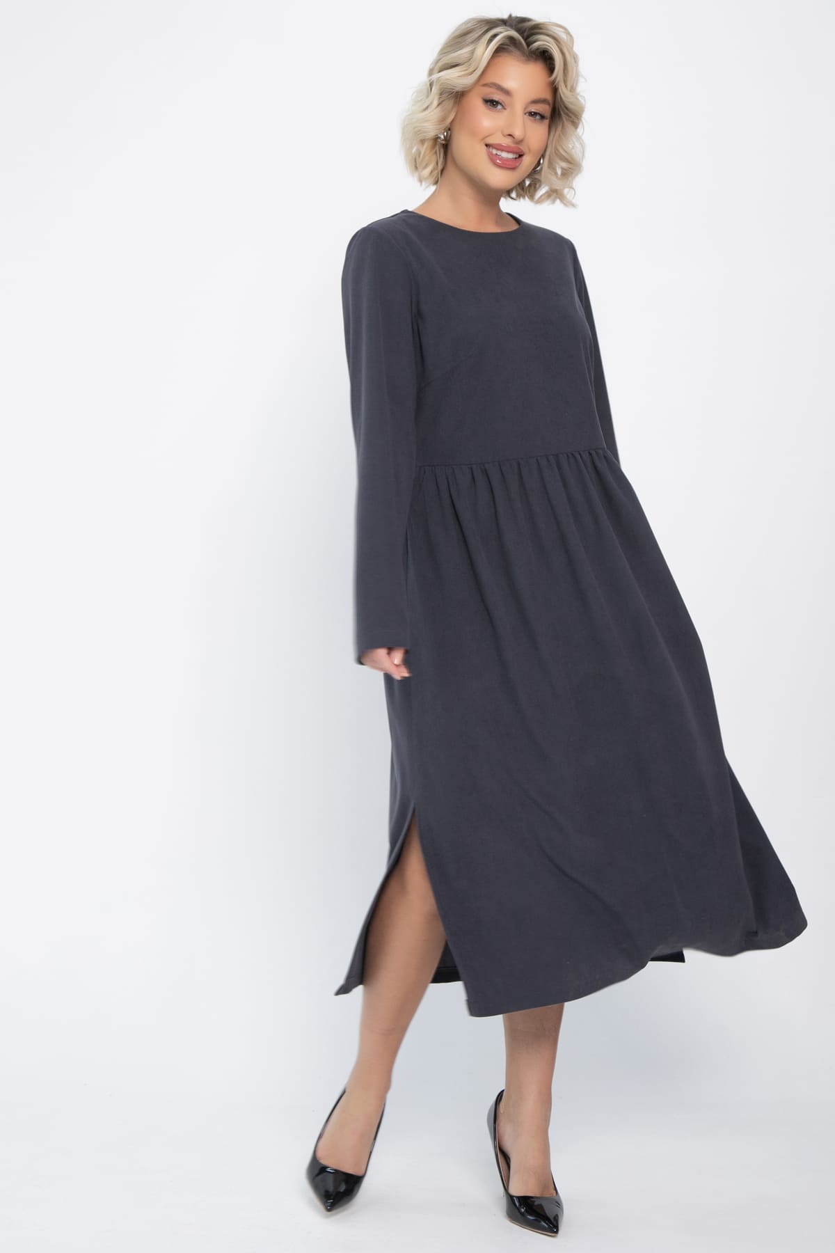 Платье из вельвета Андреа (графит) П14801-25М