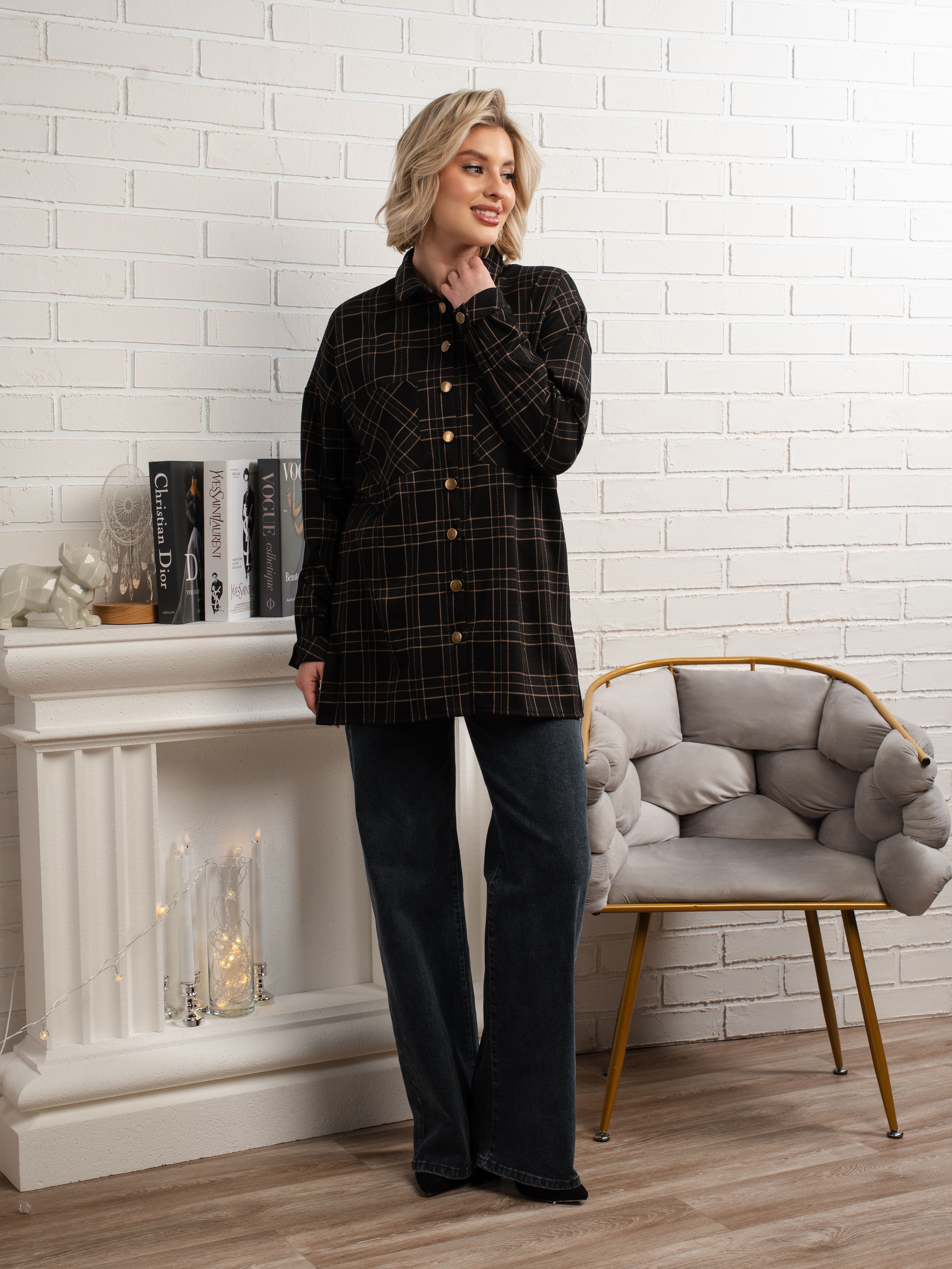 Рубашка с длинным рукавом Доротея (черная) Б14991-10М