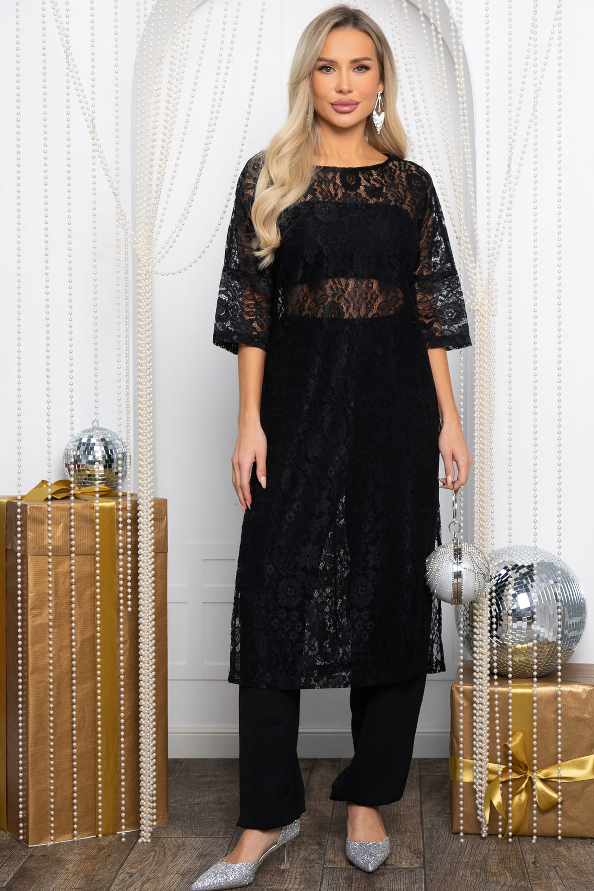 Платье-туника кружевное Ортея (черное) П14594-10М