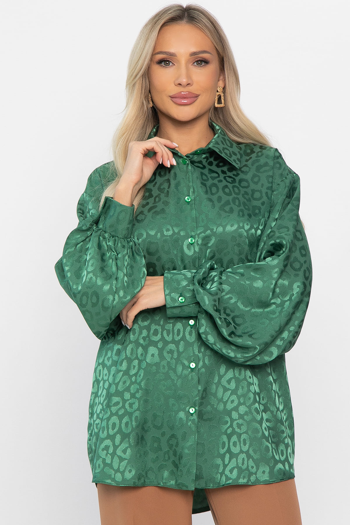 Рубашка атласная Все мысли о тебе (зеленая) Б14504-7М