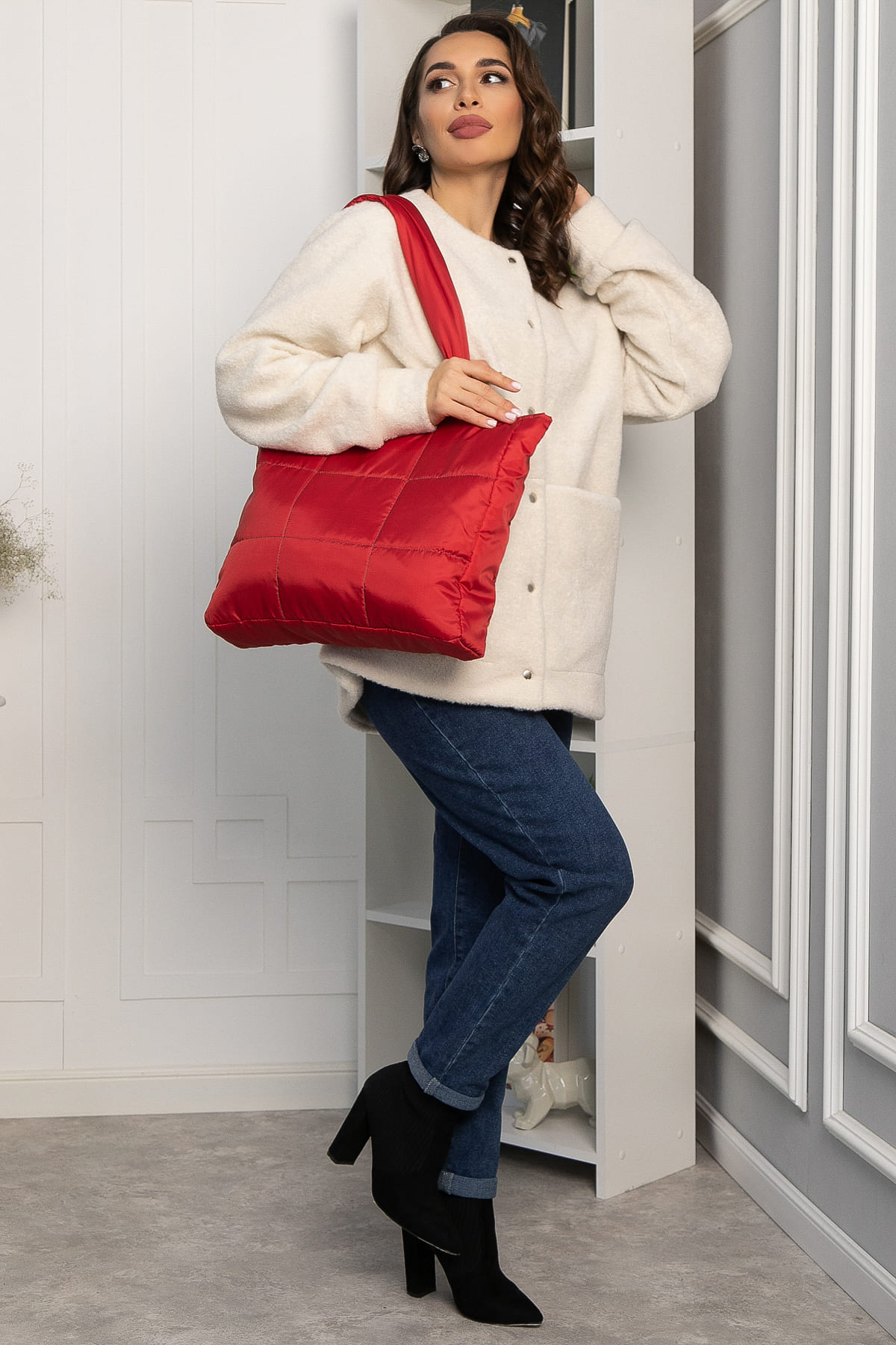 Сумка-шопер стеганая (красная) СШ06-46