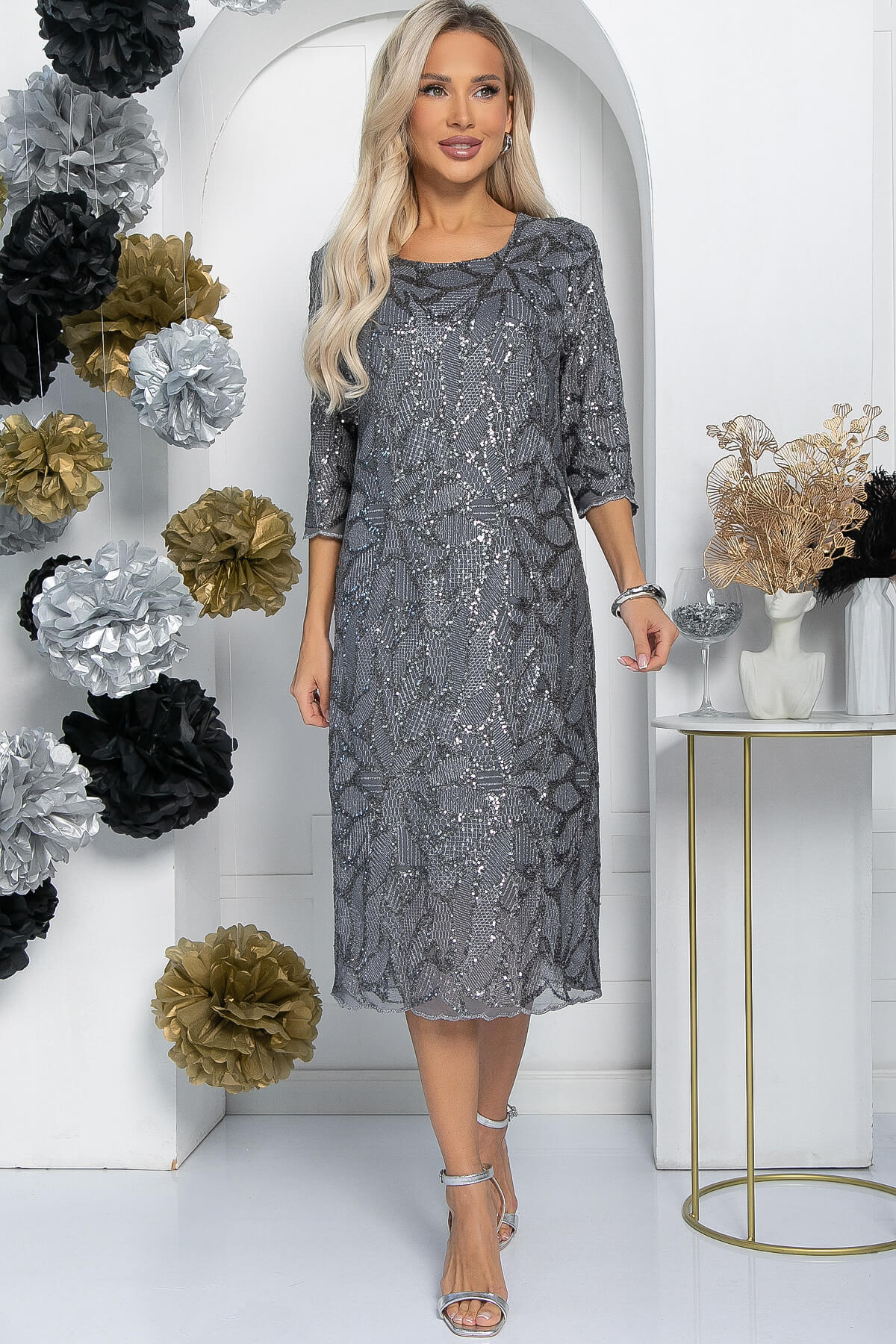 Платье Объятие ночи (серое) П11563