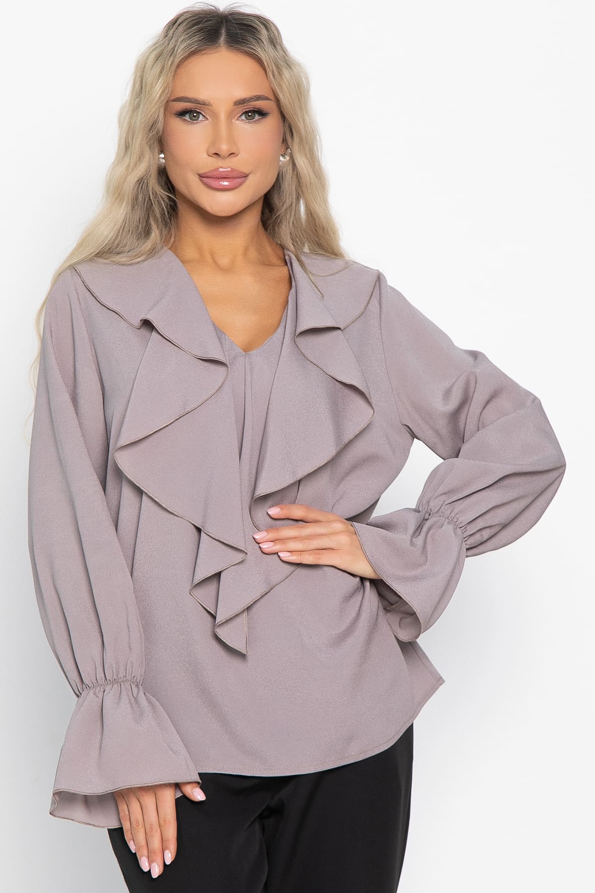 Блуза шифоновая Вэнси (бежевая) Б15024-8М