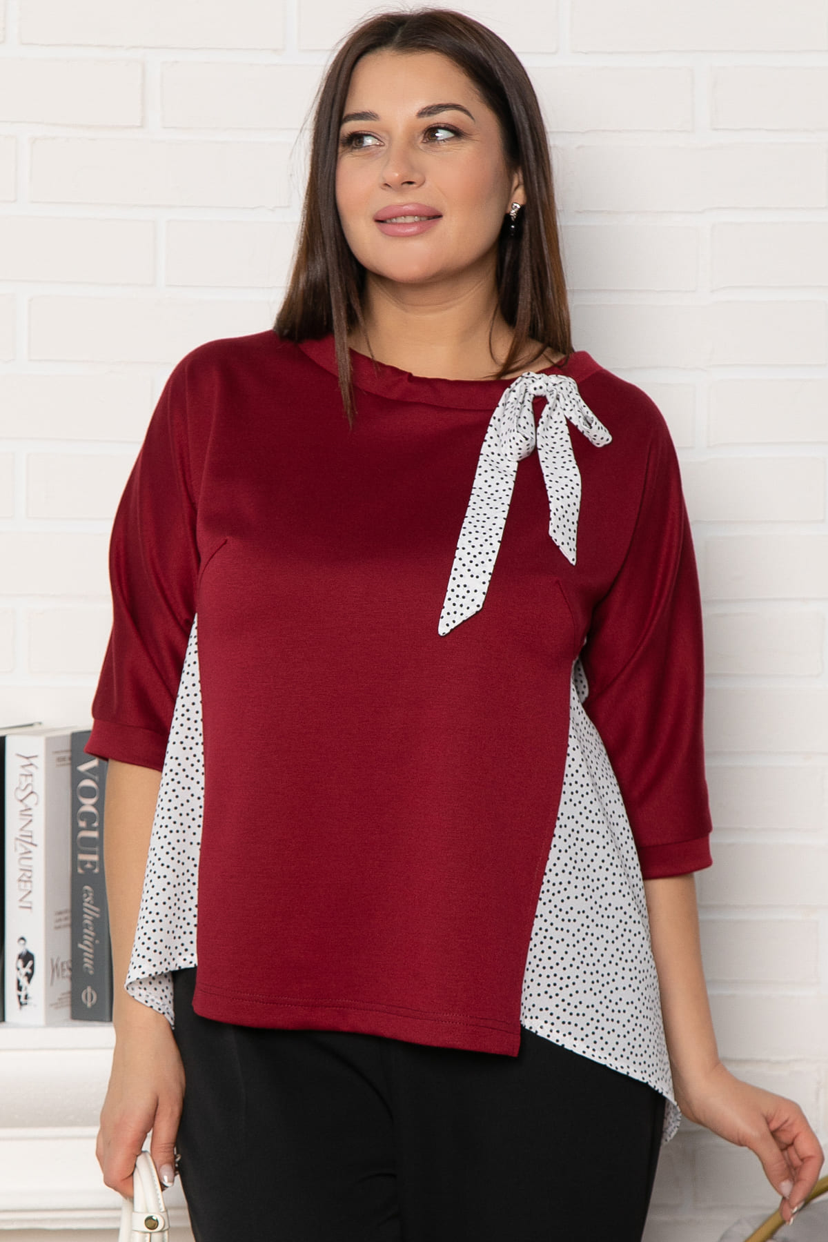Блуза Федерика (бордово-белая) Б14997-18М