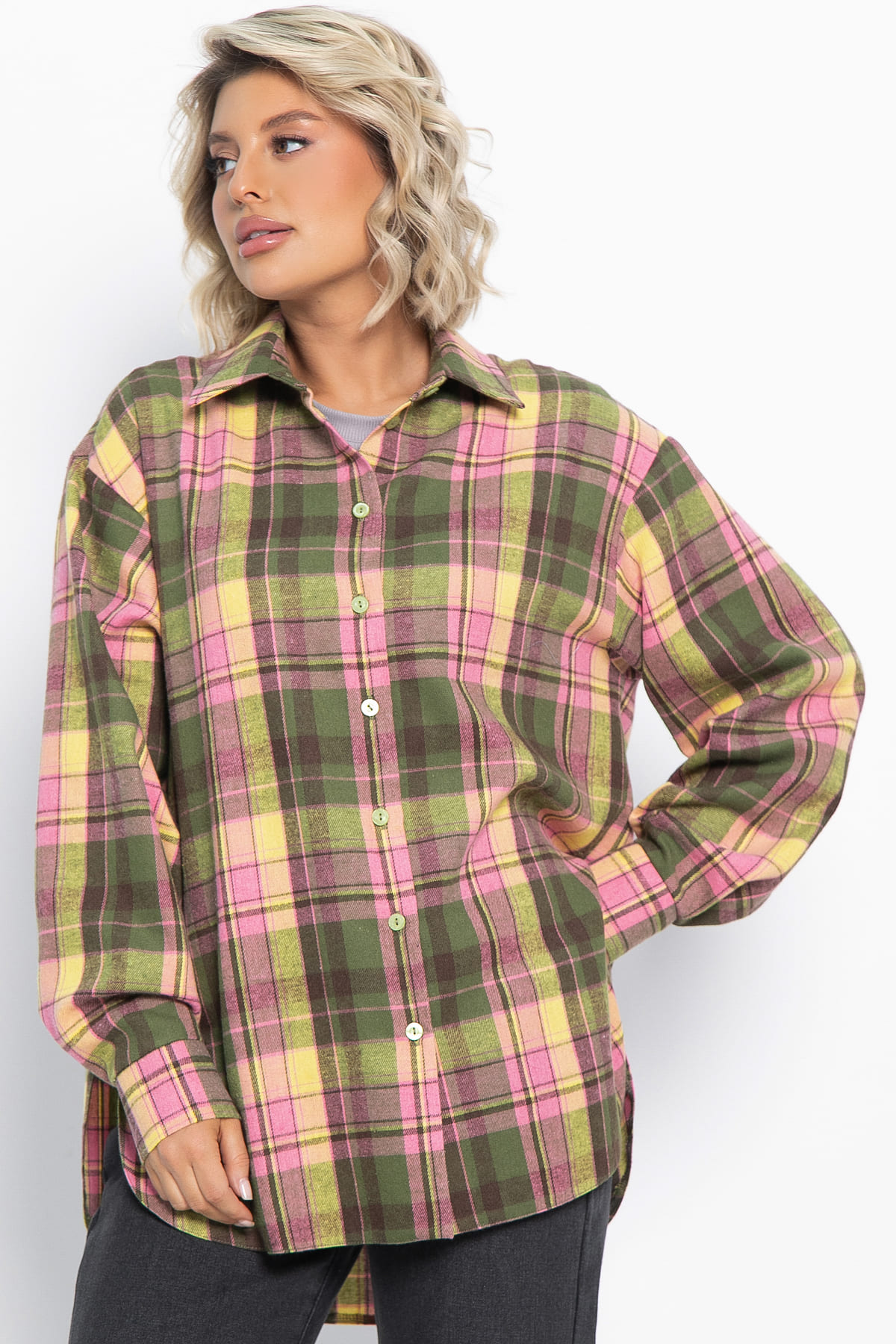 Рубашка Дэлли (зелено-розовая) Б15106-7М