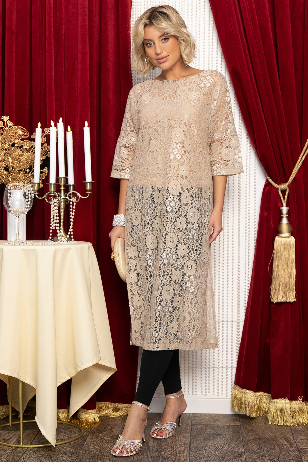 Платье-туника кружевное Ортея (бежевое) П14754-10М