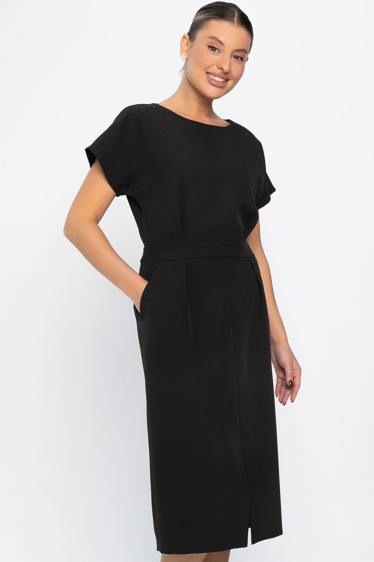 Платье с карманами Утренняя роса (черное) П14371-16М