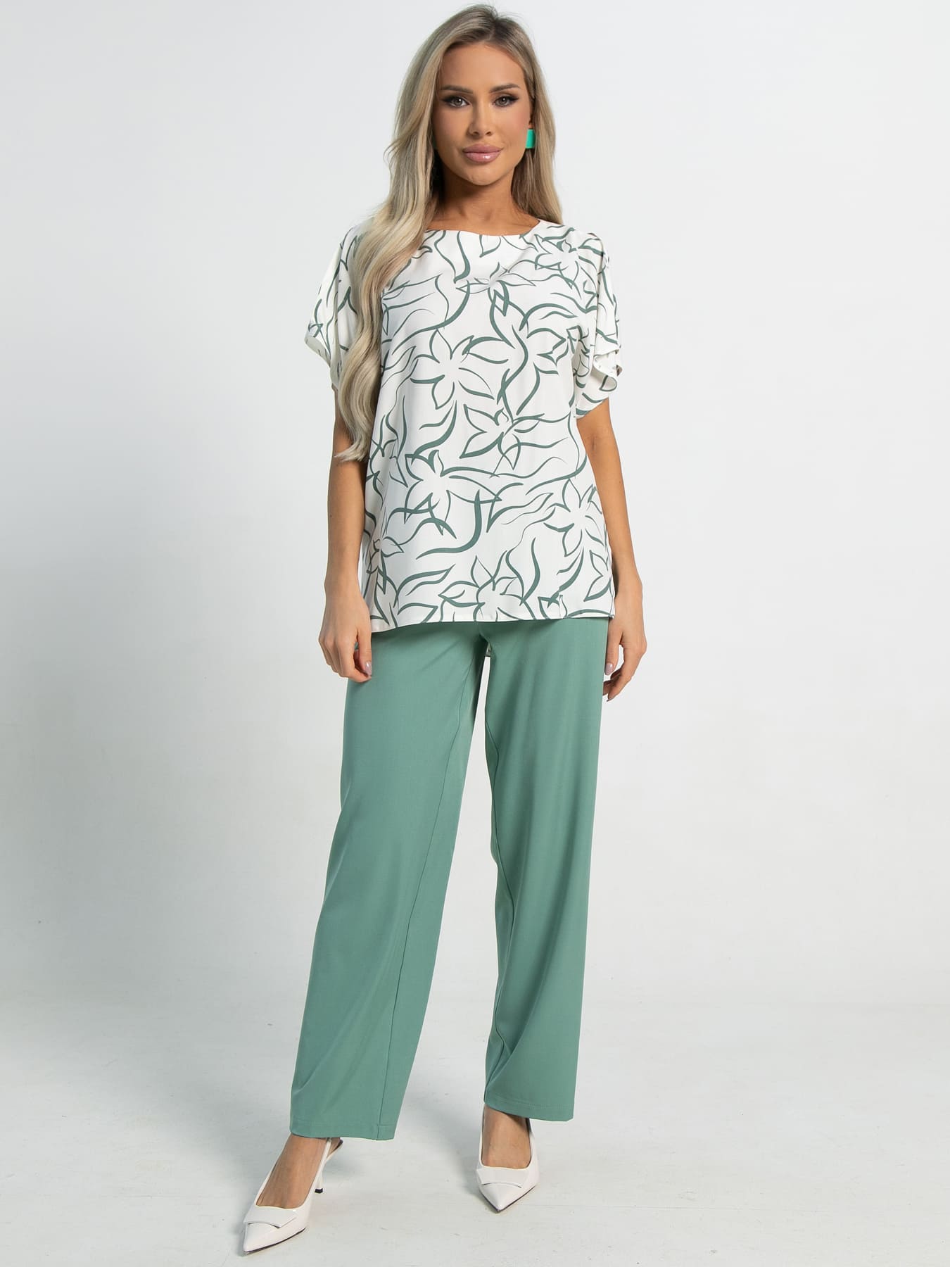 Костюм брючный Наше лето (мятно-молочный) К15717-8М