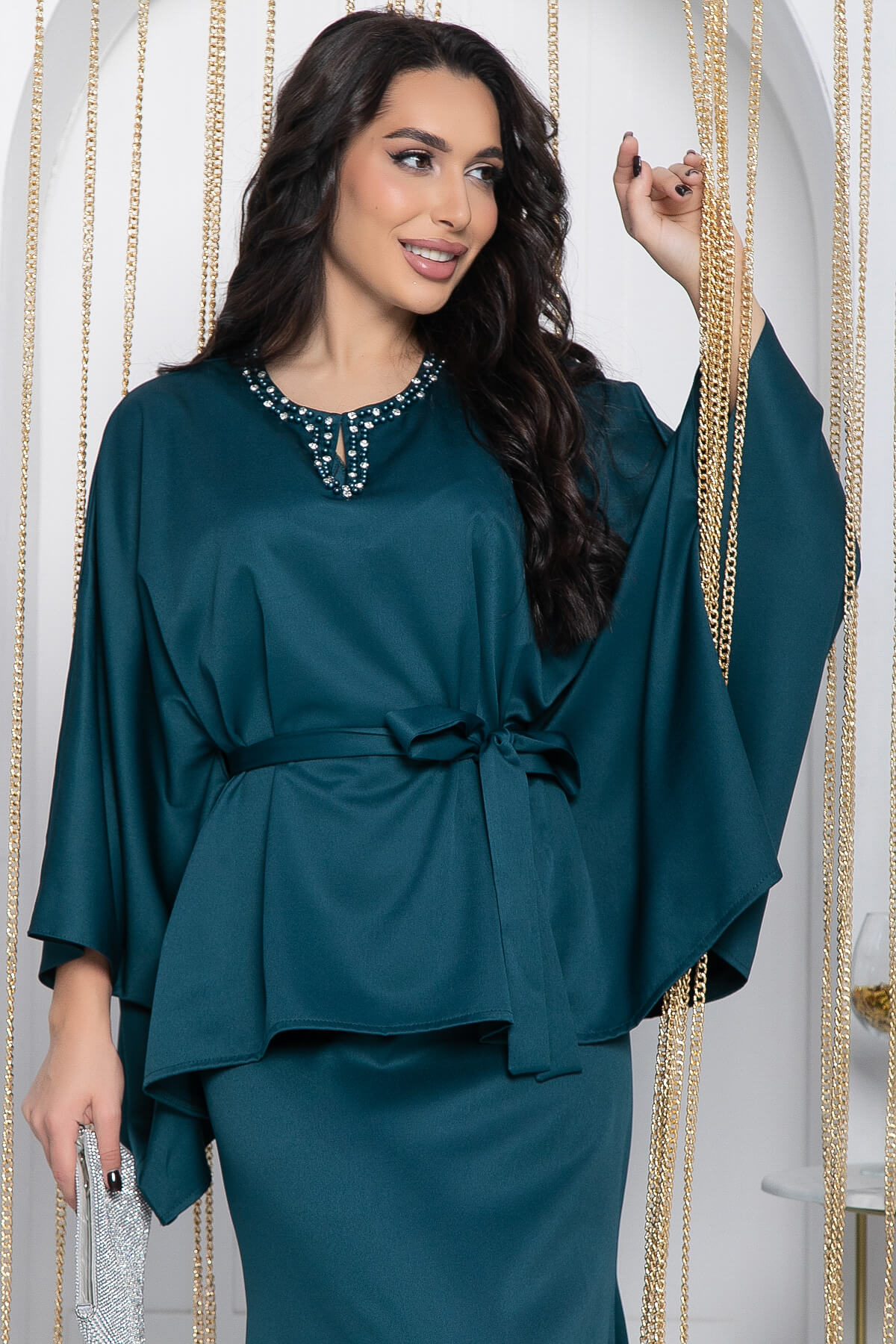 Костюм с юбкой Альсия (изумрудный) К14392-5М