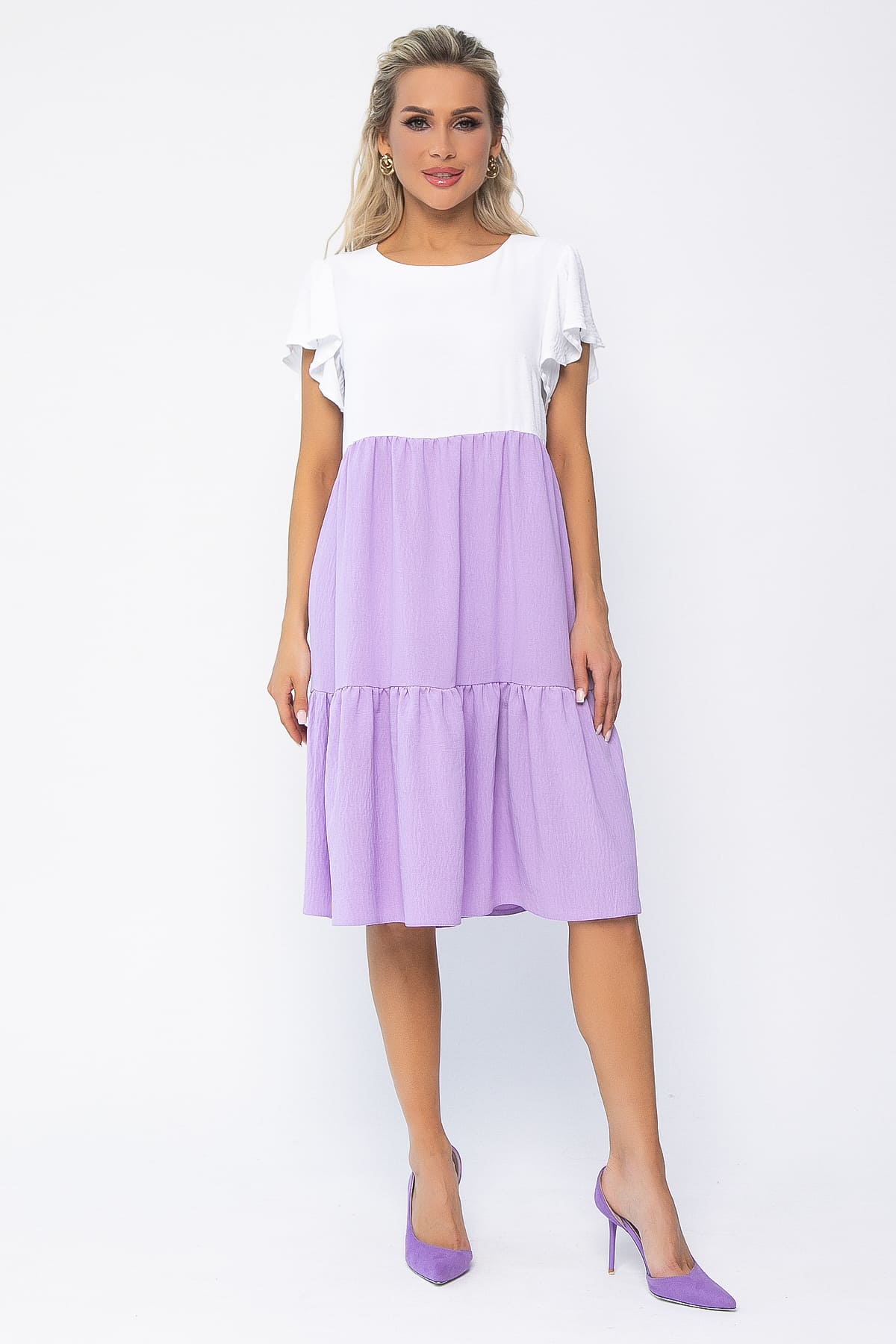 Платье Ветер перемен (бело-сиреневое) П13585-4М