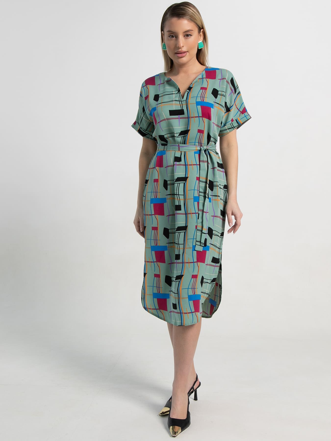Платье Геометрия стиля (зеленое) П15602-6М