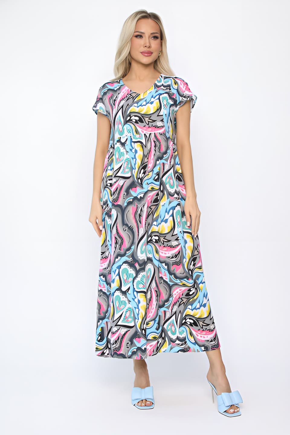 Платье Летние деньки (серо-голубое) П13652-18М