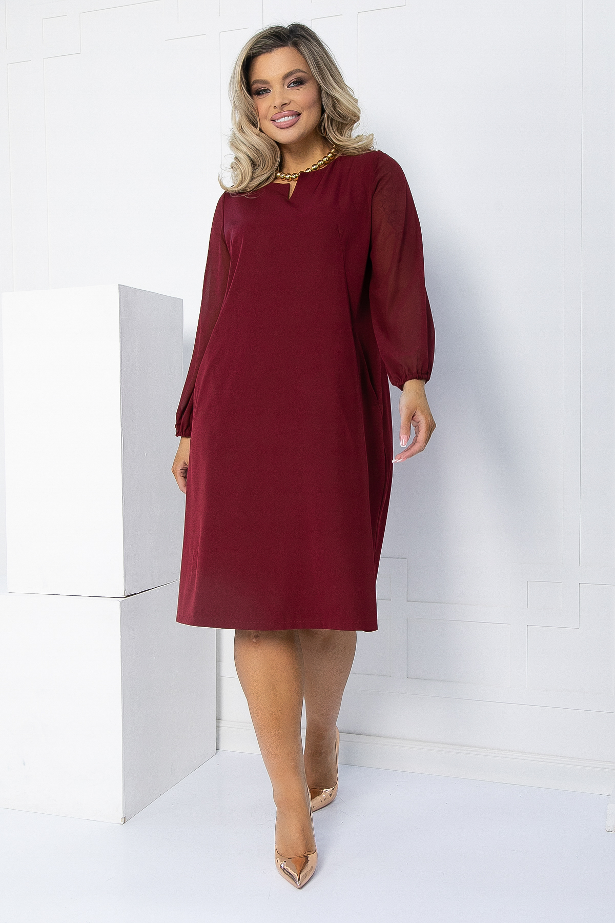 Платье Яркое пламя (бордовое) П12618-25