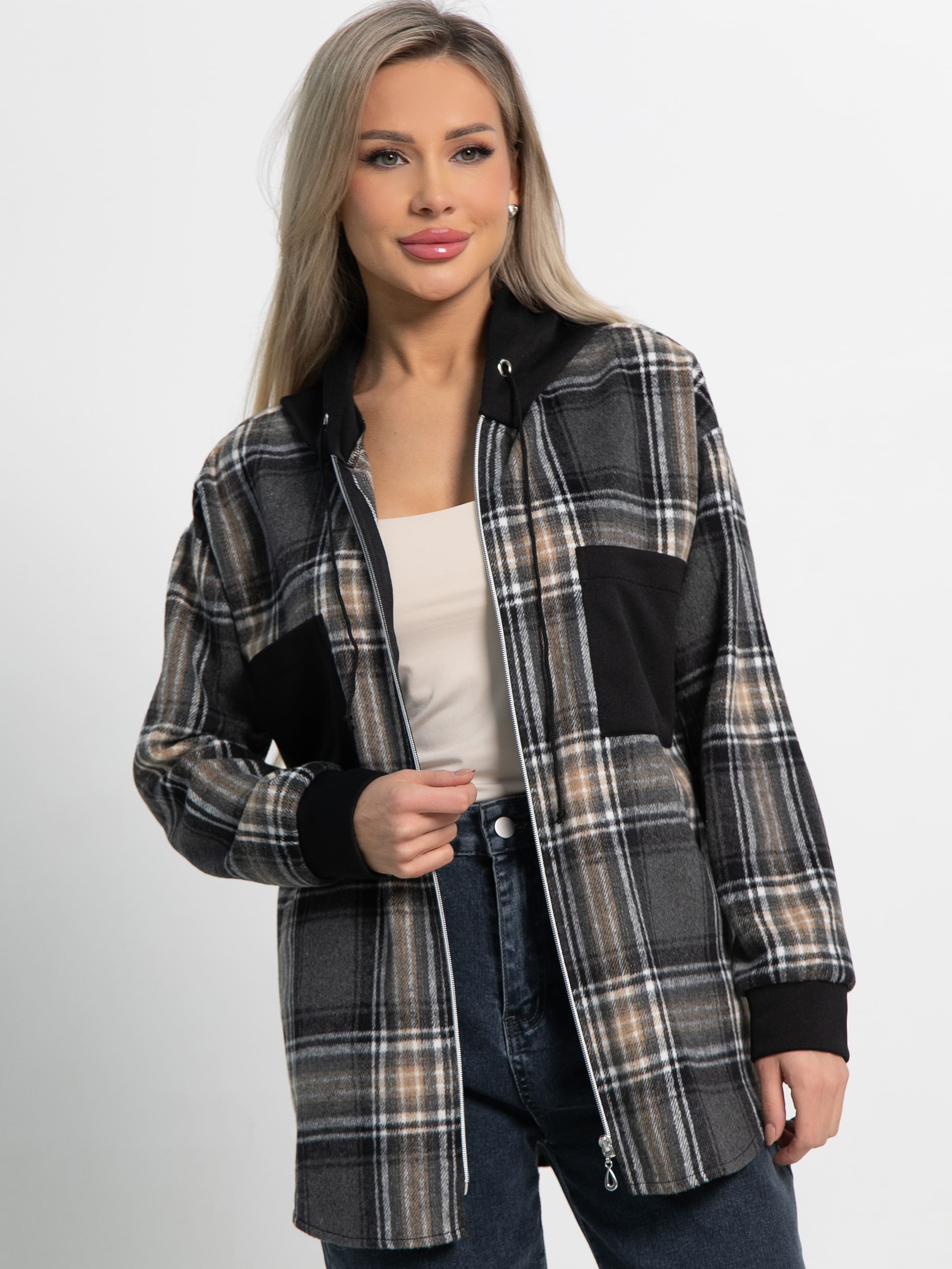 Рубашка Больше чем стиль НЬЮ (серо-бежевая) Б15125-50М