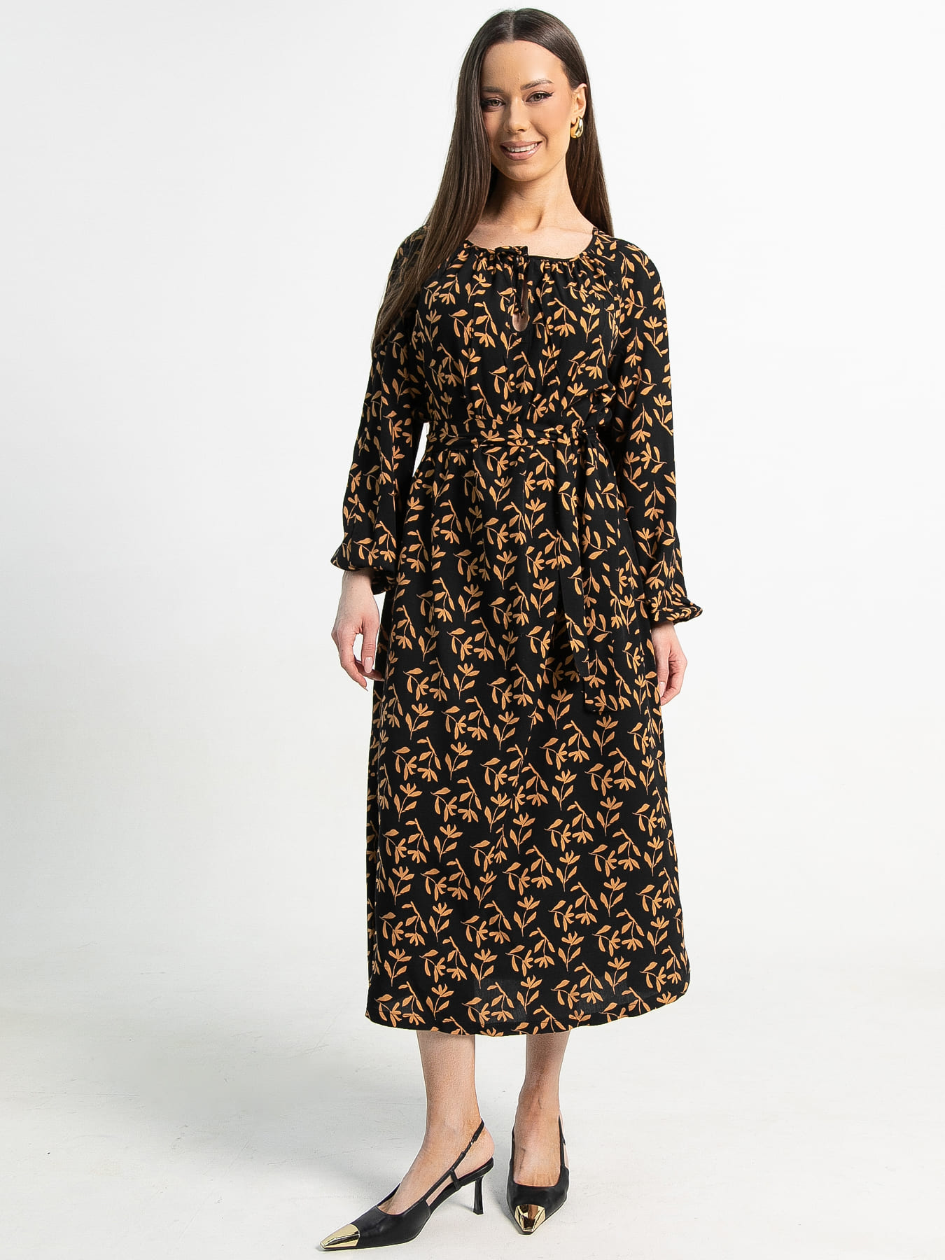 Платье Аура с поясом (черное) П15121-10М