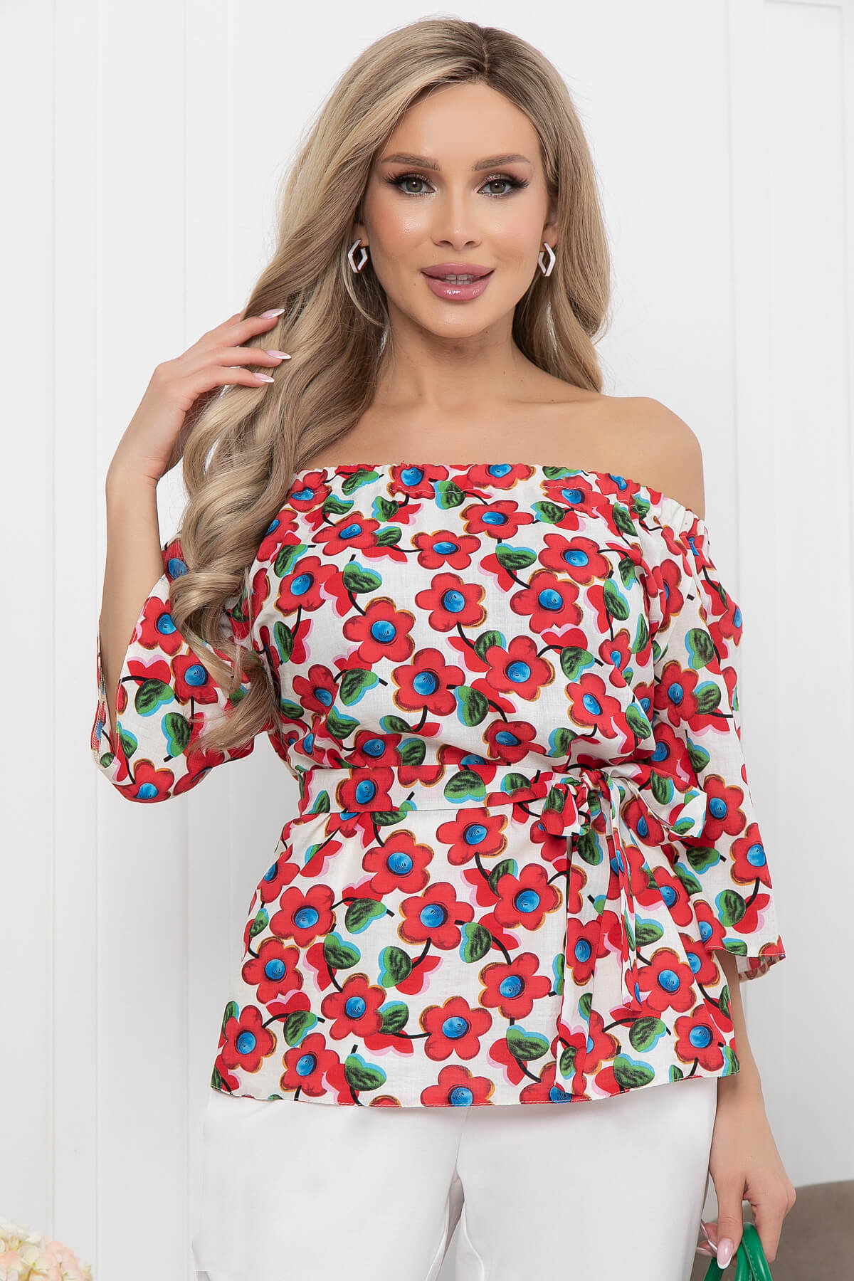 Блуза "Аксинья" (цветы на белом) Б5945