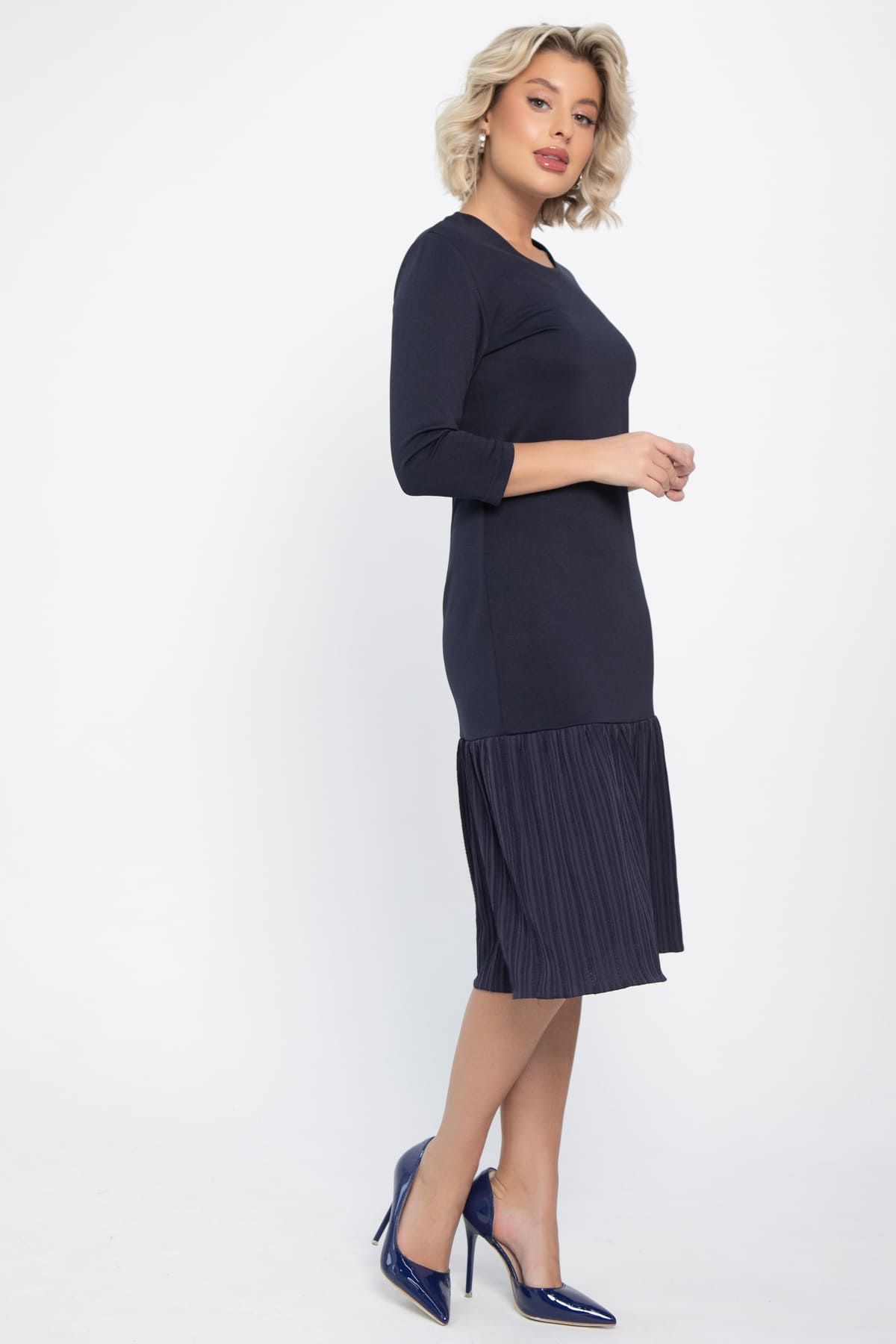 Платье с воланом Ливия (синее) П14810-10М