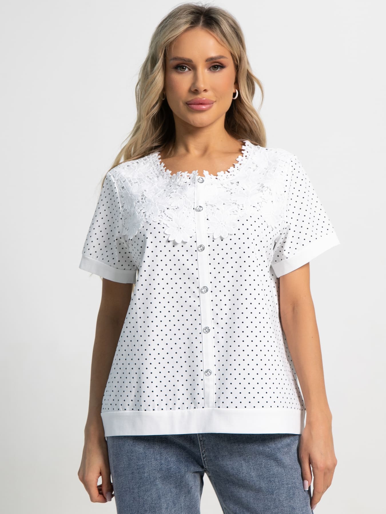 Блуза Вологодские кружева (белая) Б15565-18М