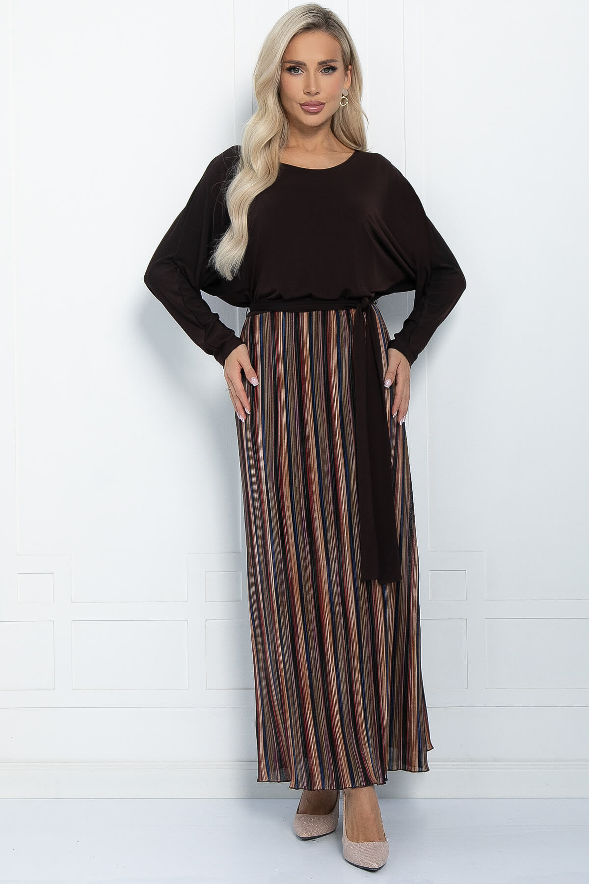 Платье Королева гофре шоколад П10061