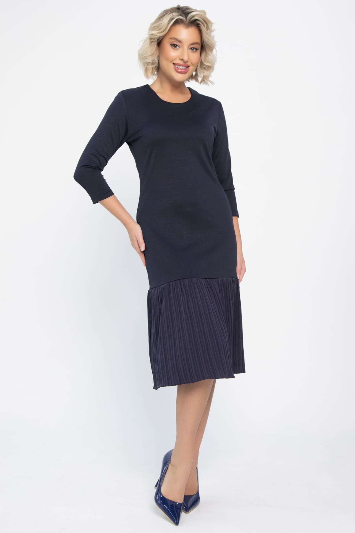 Платье с воланом Ливия (синее) П14810-10М