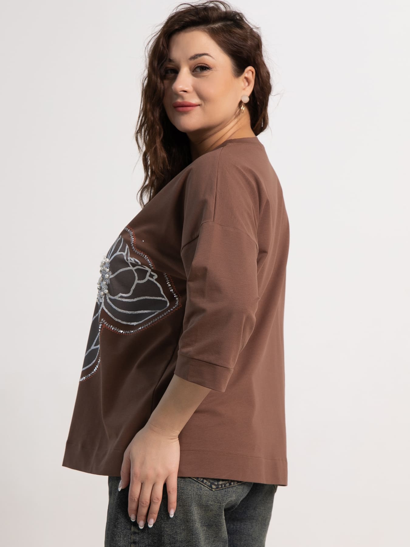 Блуза Цветочная рапсодия (коричневая) Б15310-18М