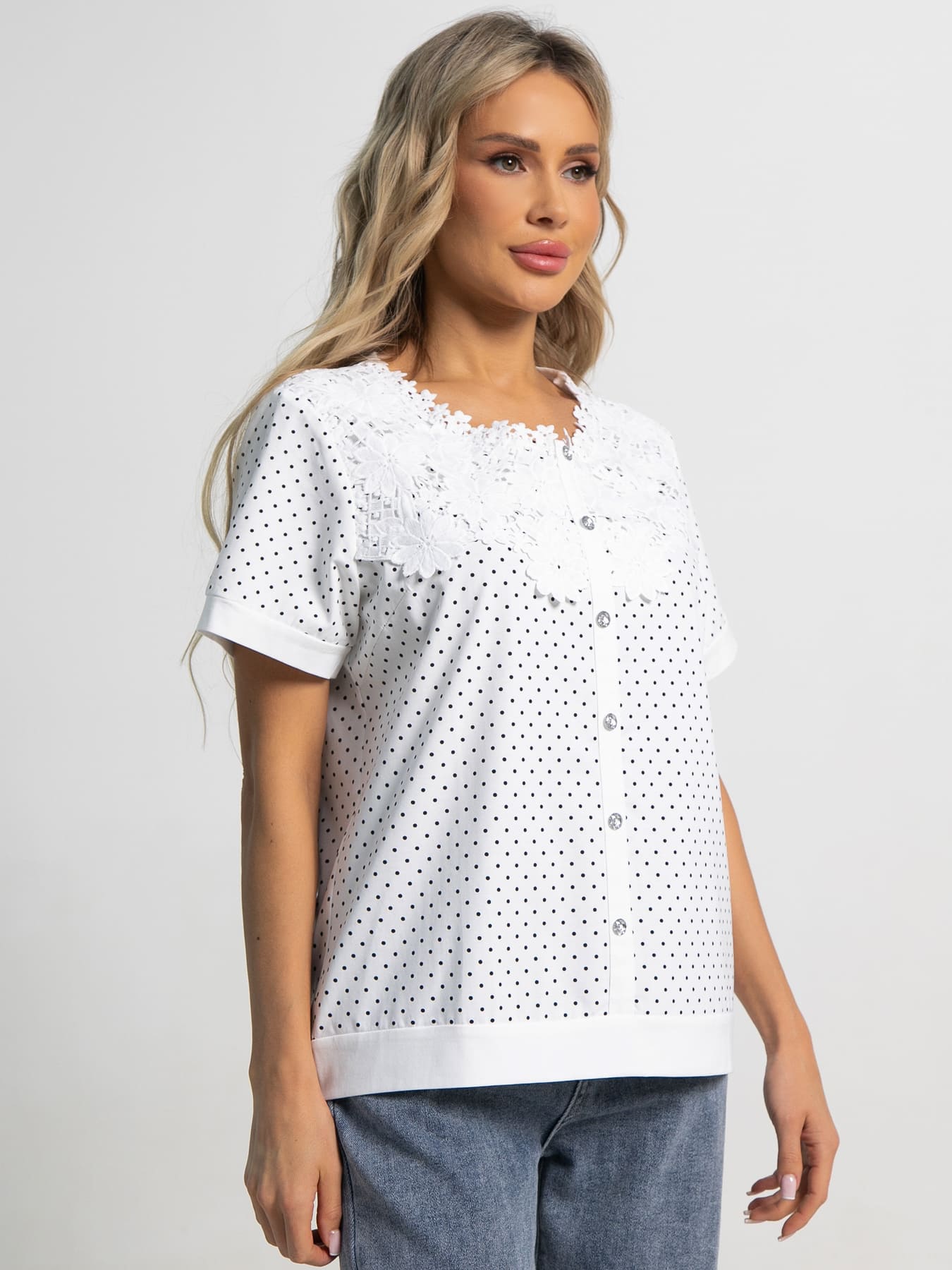 Блуза Вологодские кружева (белая) Б15565-18М